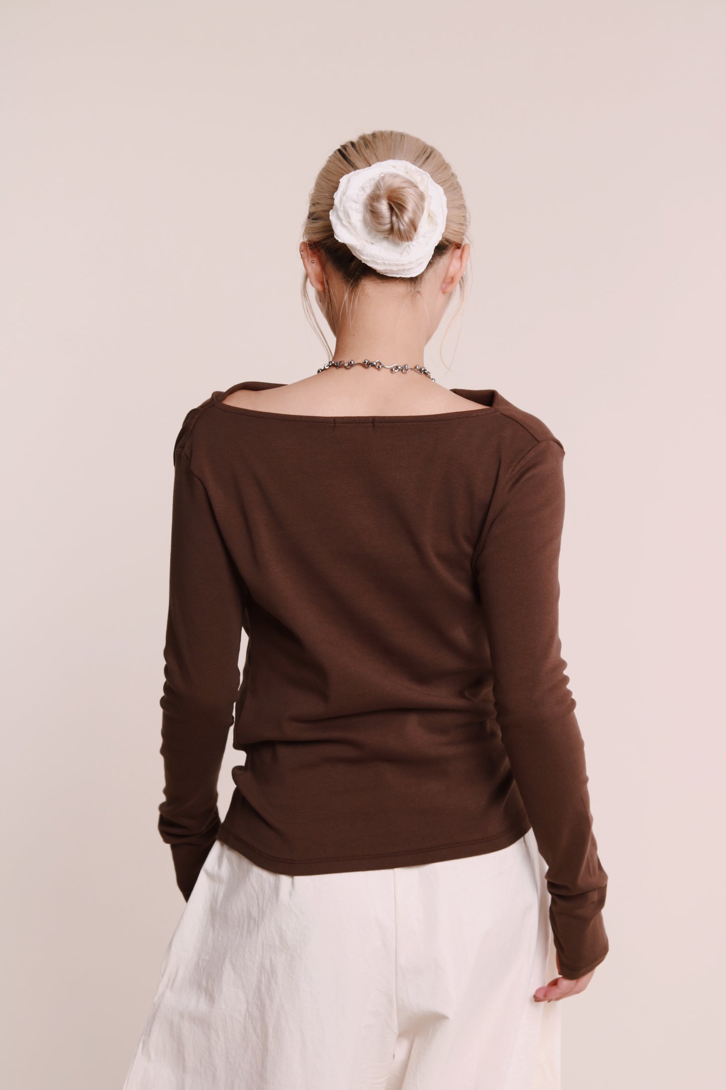 Gathered Long Tee (Brown)