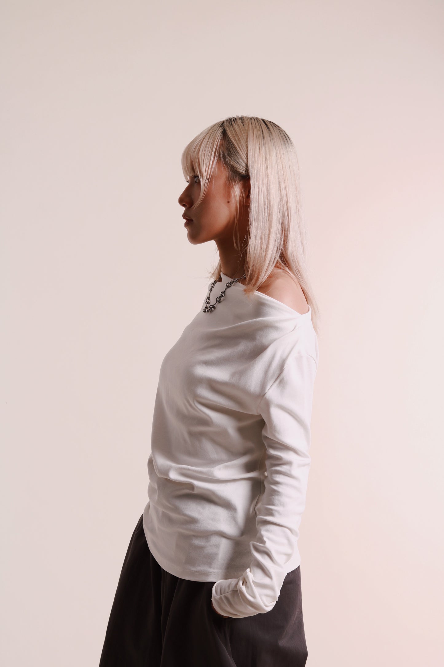 Gathered Long Tee (White)