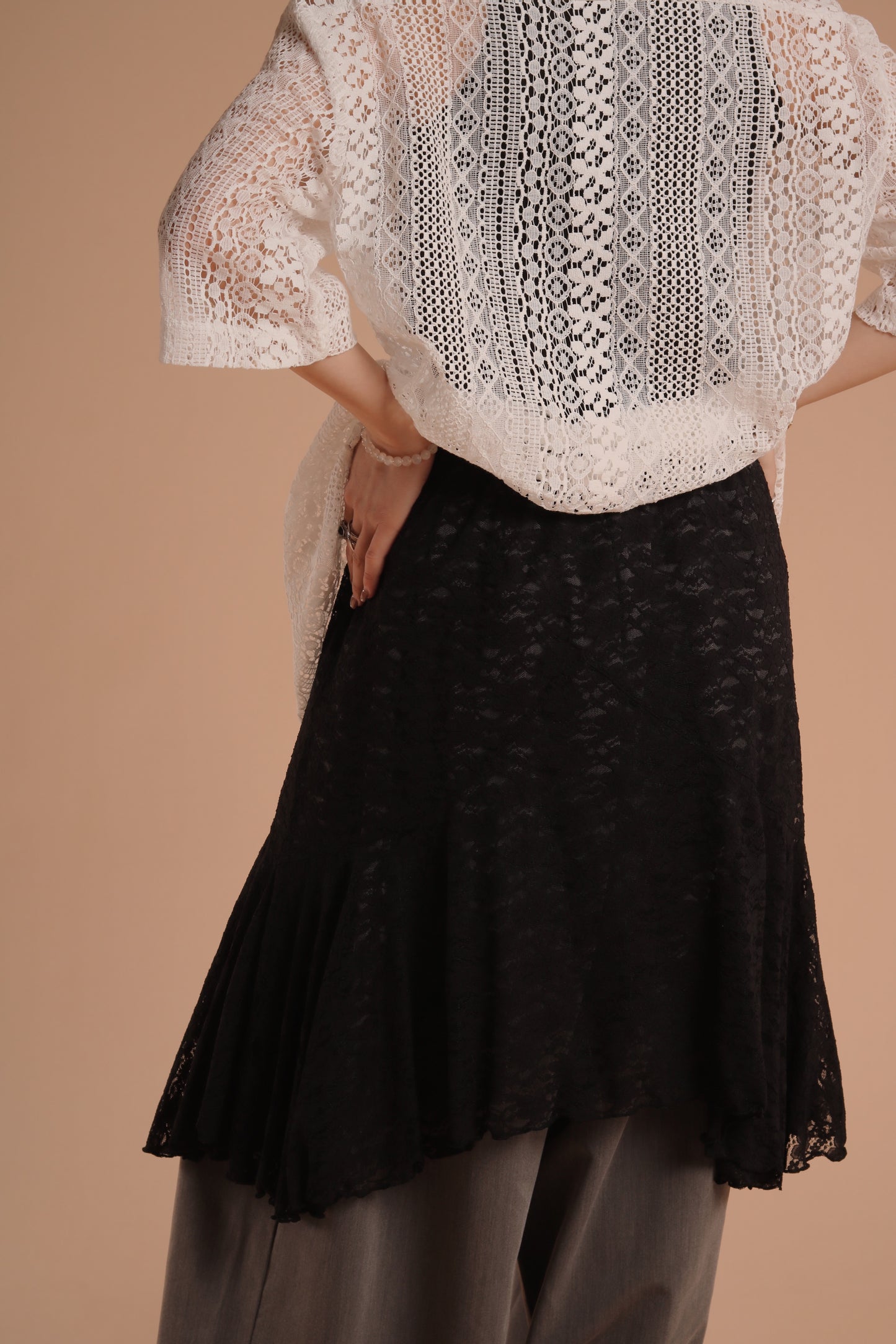 Lace Layered Mini Skirt (Black)