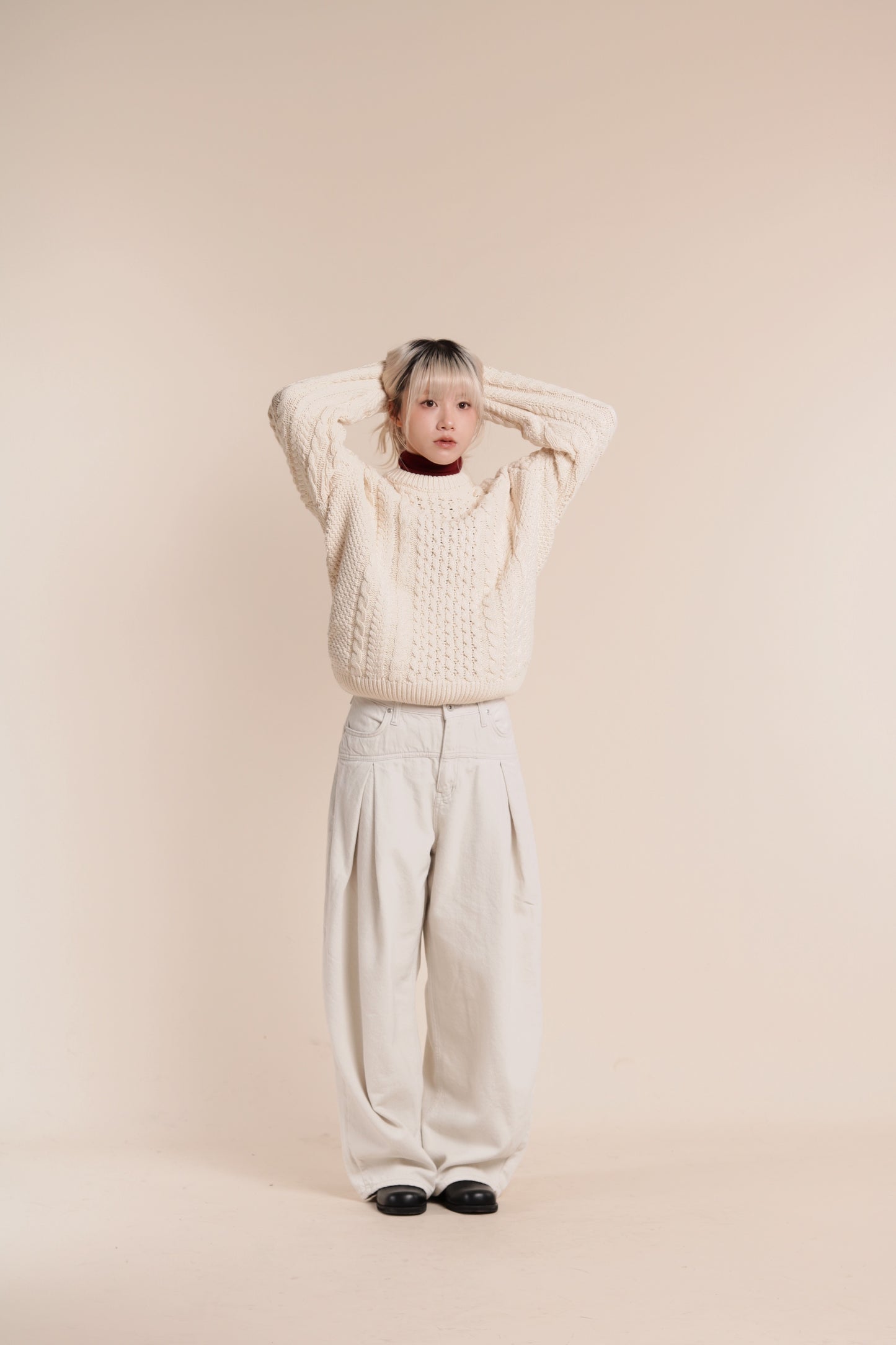 Oversized Cable Knit Sweater (Ivory)