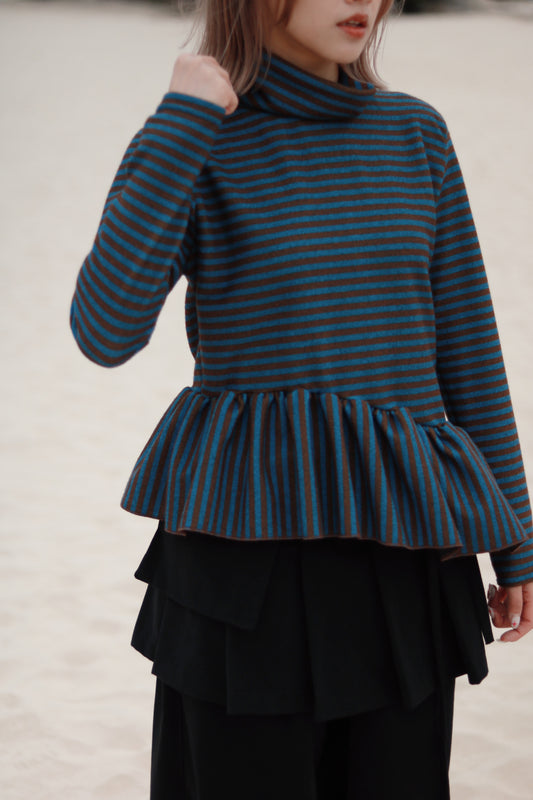 Striped Ruffle Top (Blue)