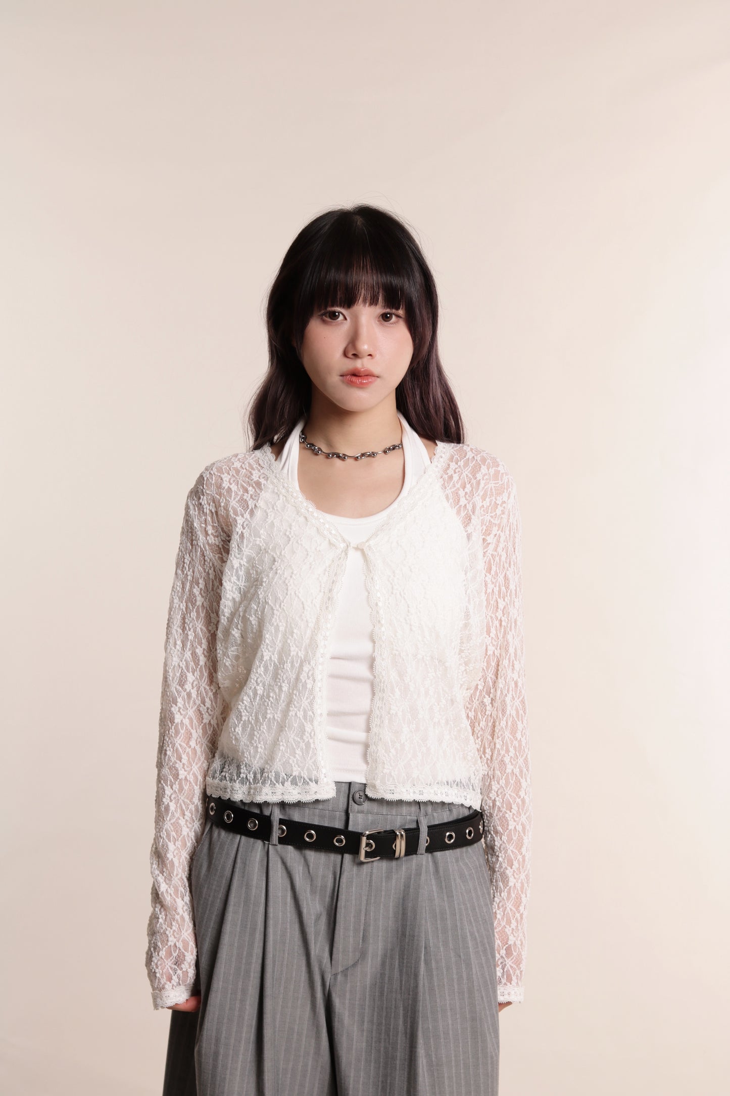 Floral Lace Cardigan (White)