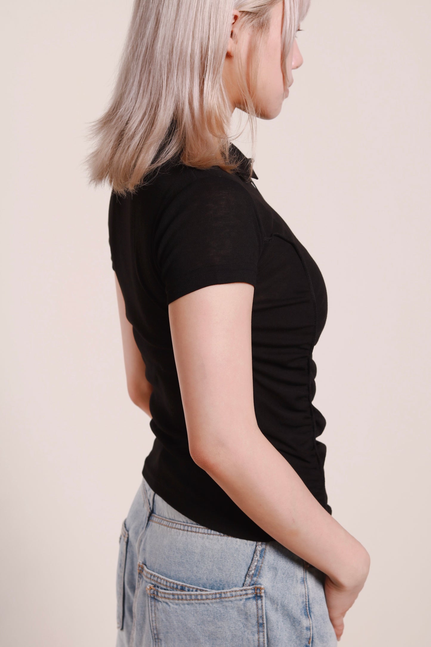 Gathered Polo Top (Black)