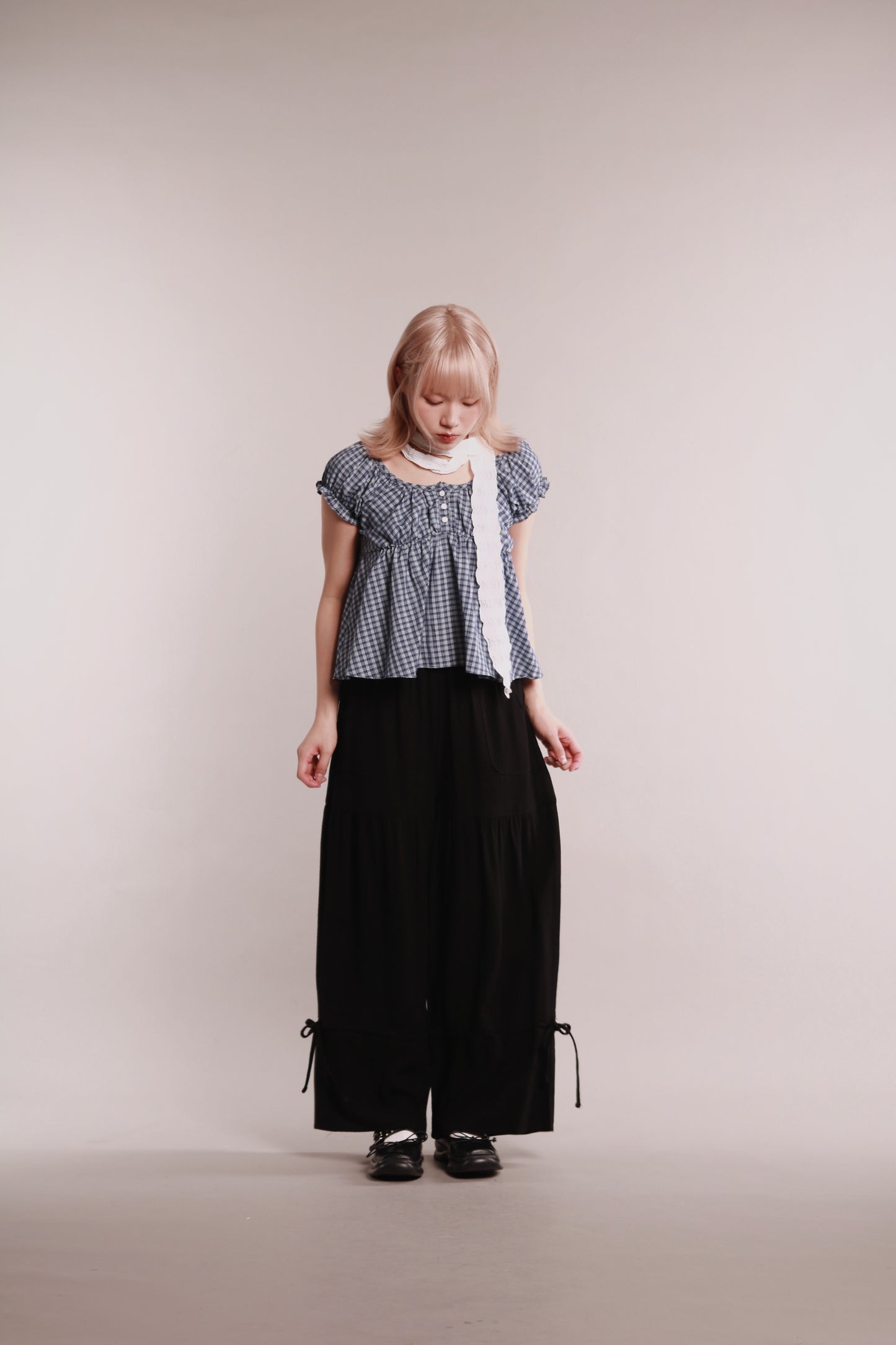 Plaid Button Blouse (Blue)