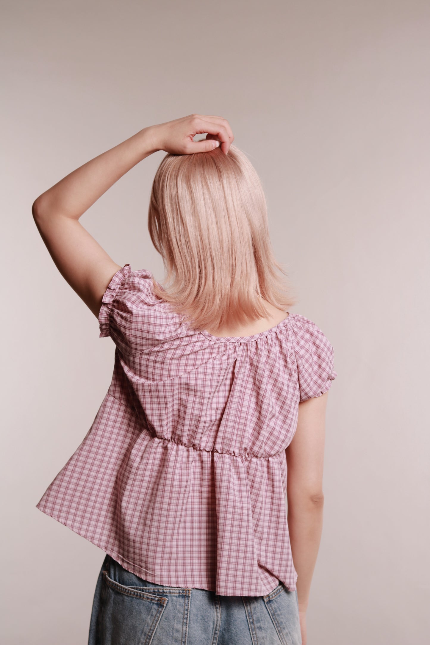 Plaid Button Blouse (Pink)