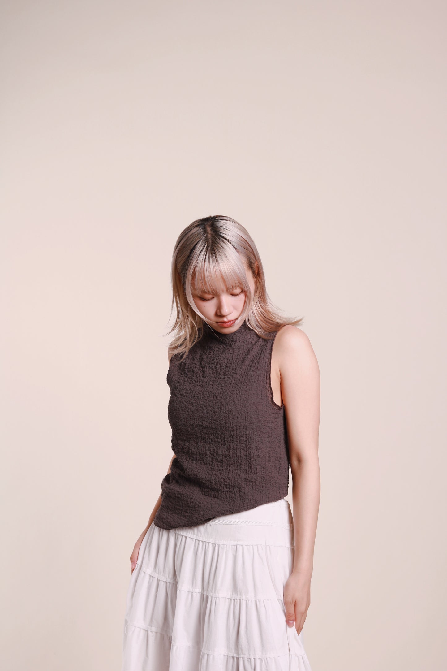 Ruffle Sleeveless Top (Charcoal)