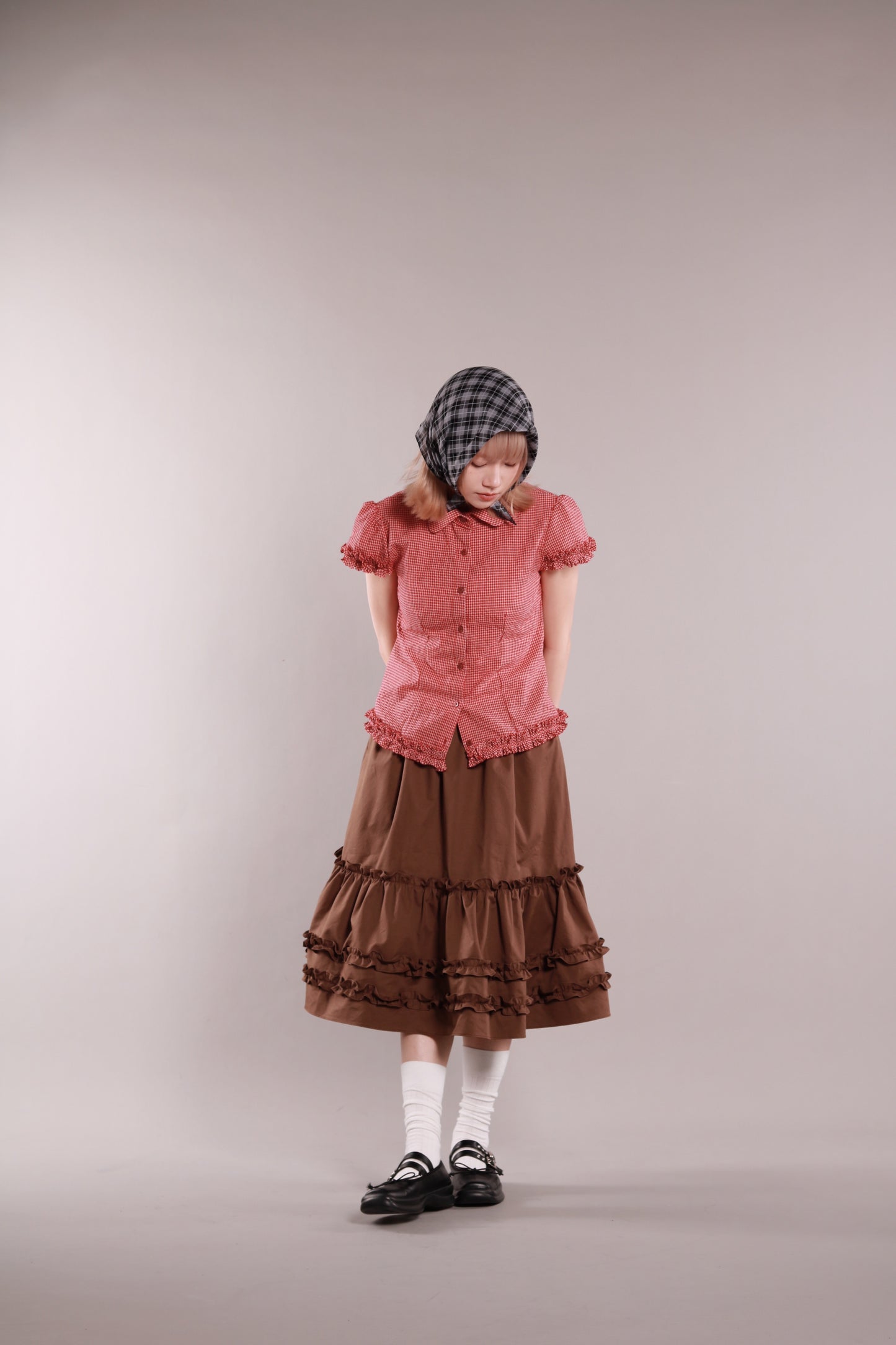 Doll Ruffle Midi Skirt (Brown)