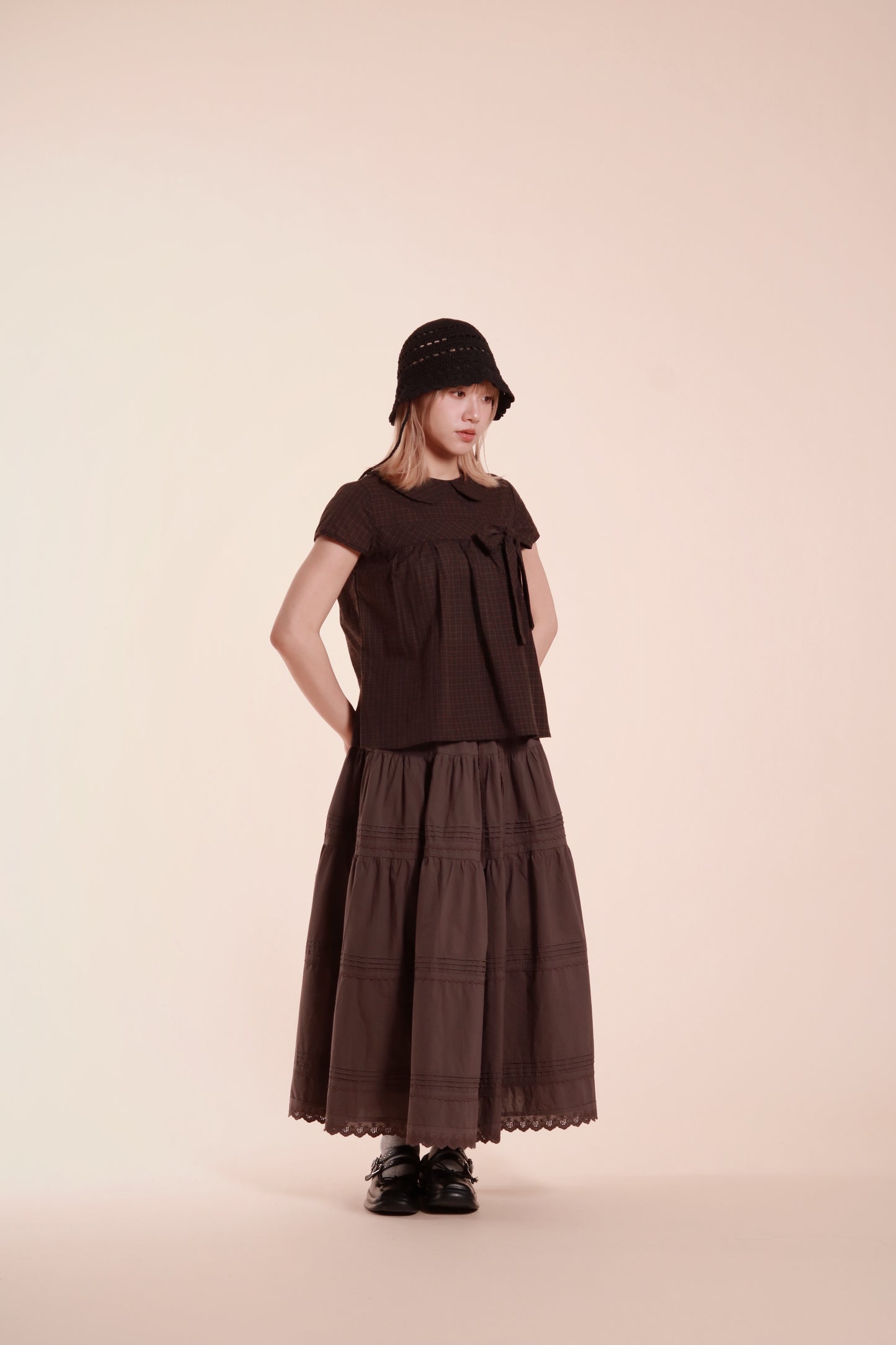 Doll Bow Blouse (Brown)