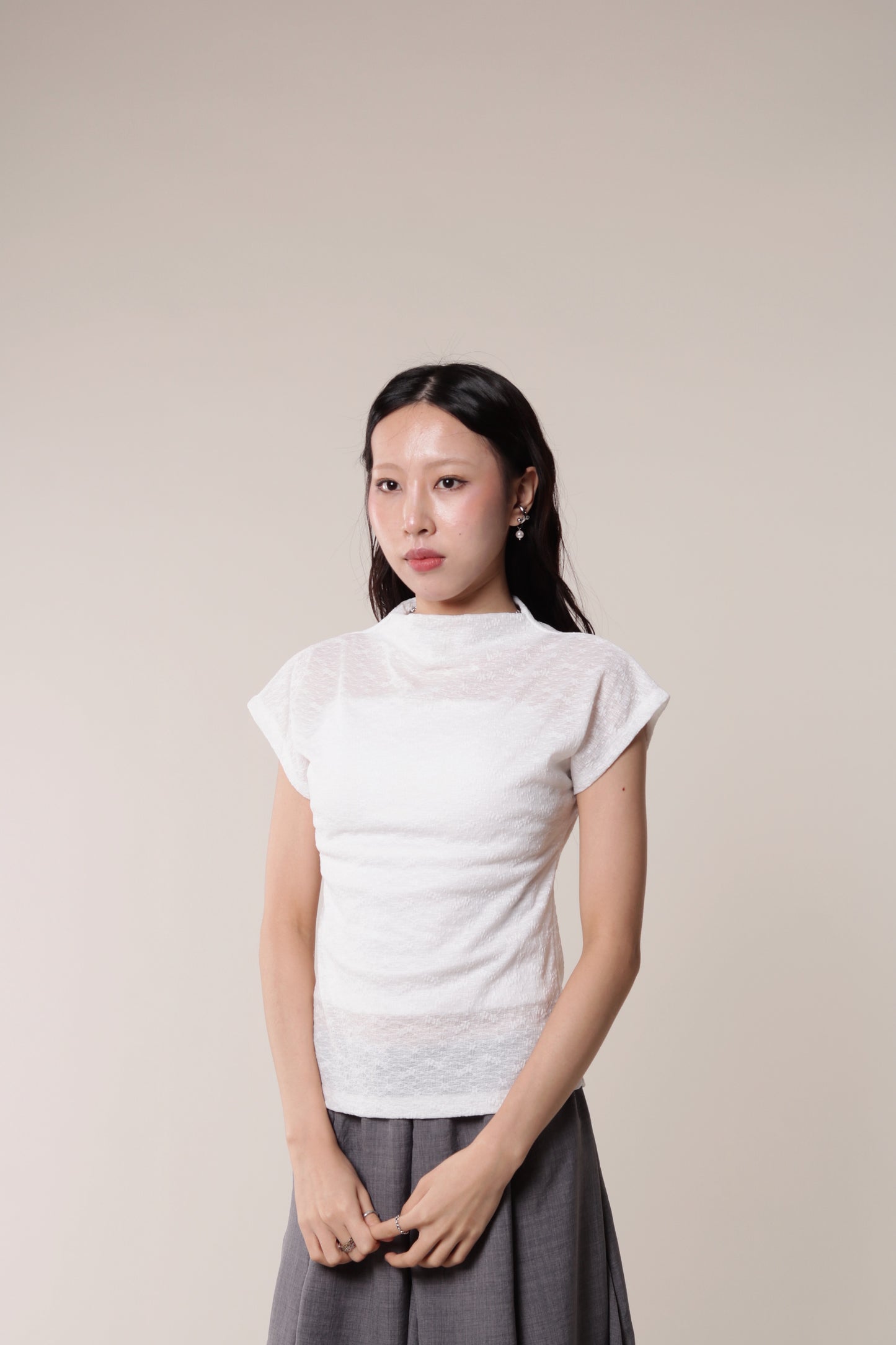 Mesh Mock Neck Top (White)