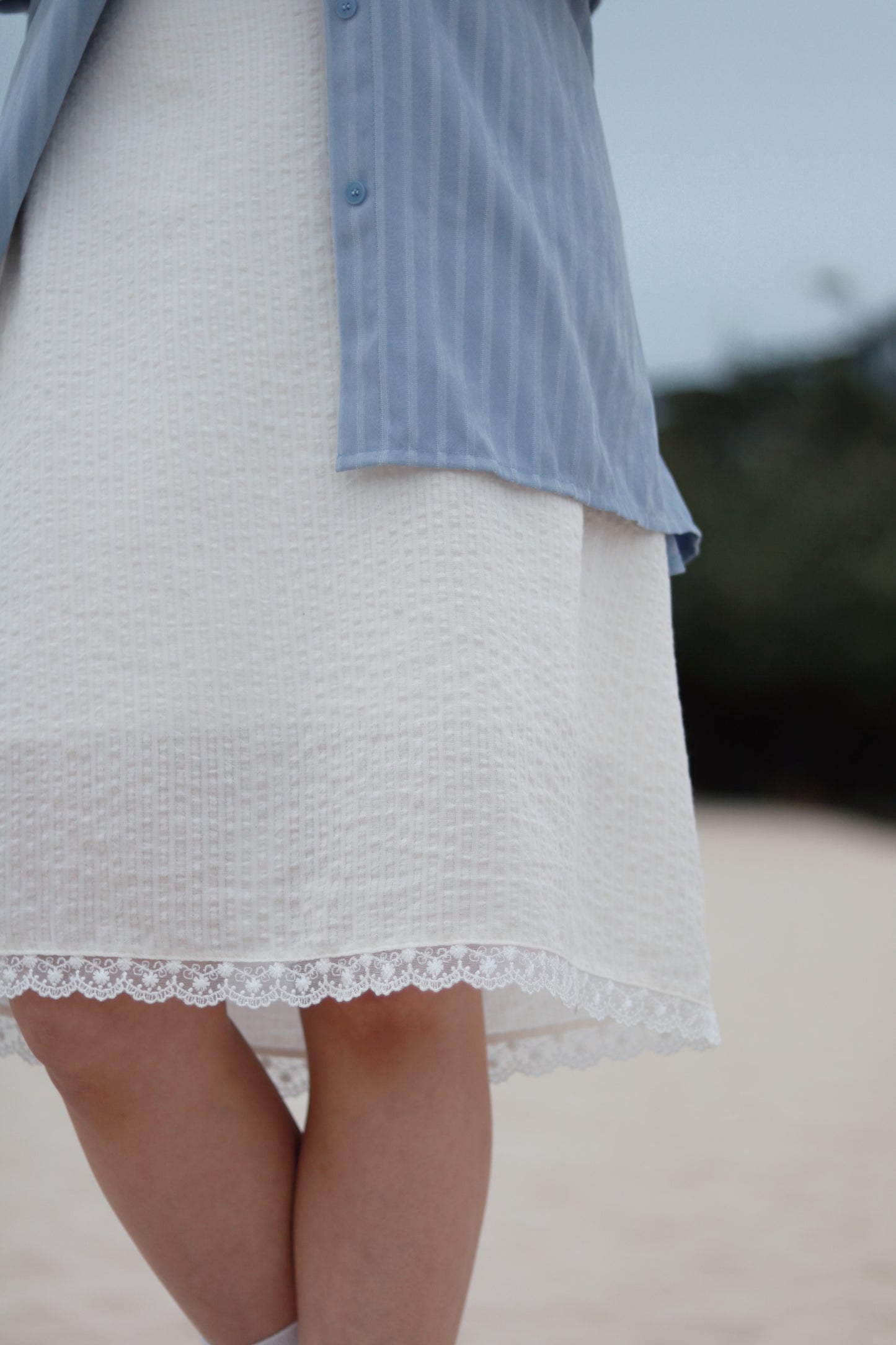 Striped  Lace Mini Skirt (White)