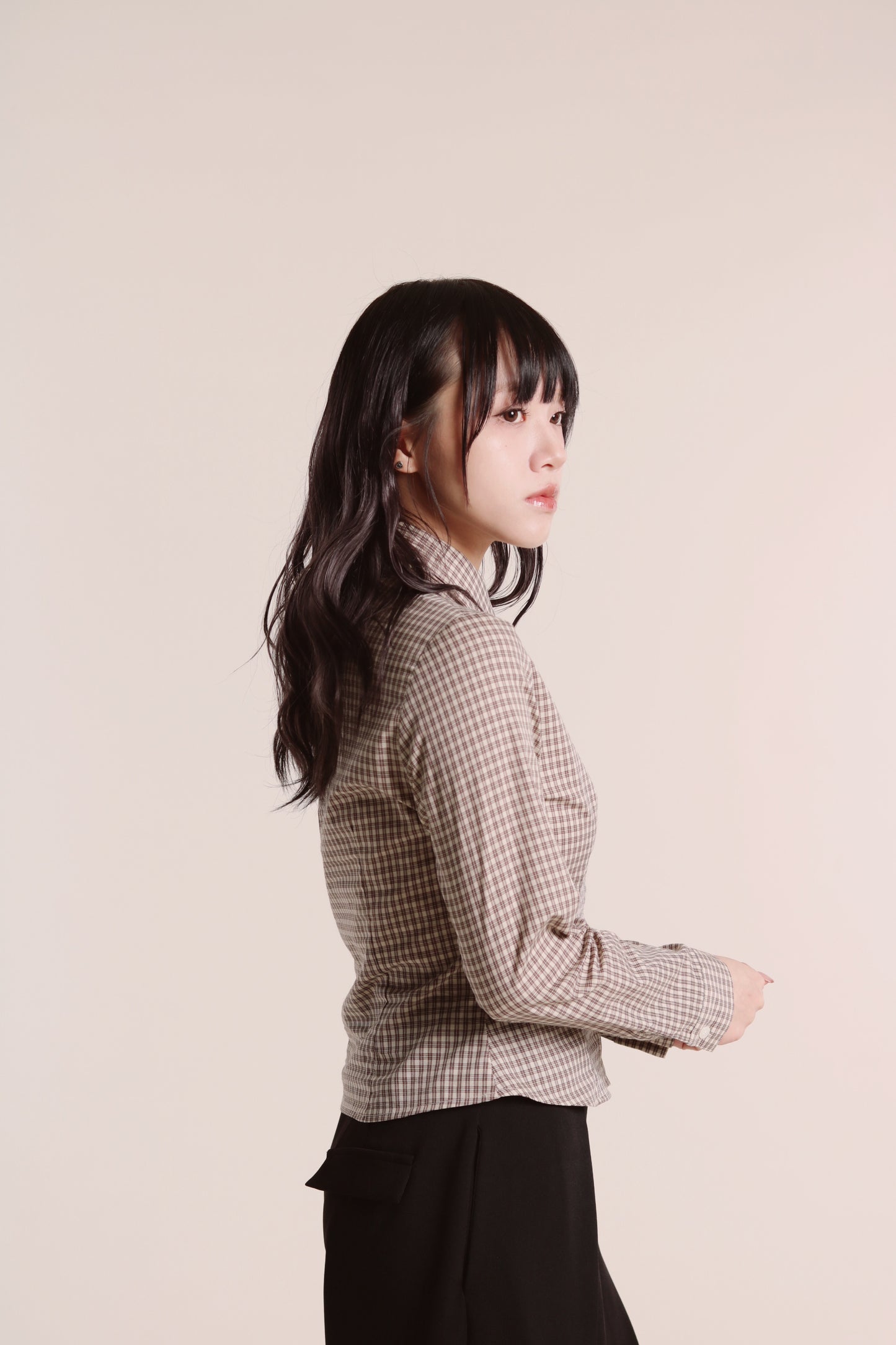 Checkered Crop Shirt (Brown)