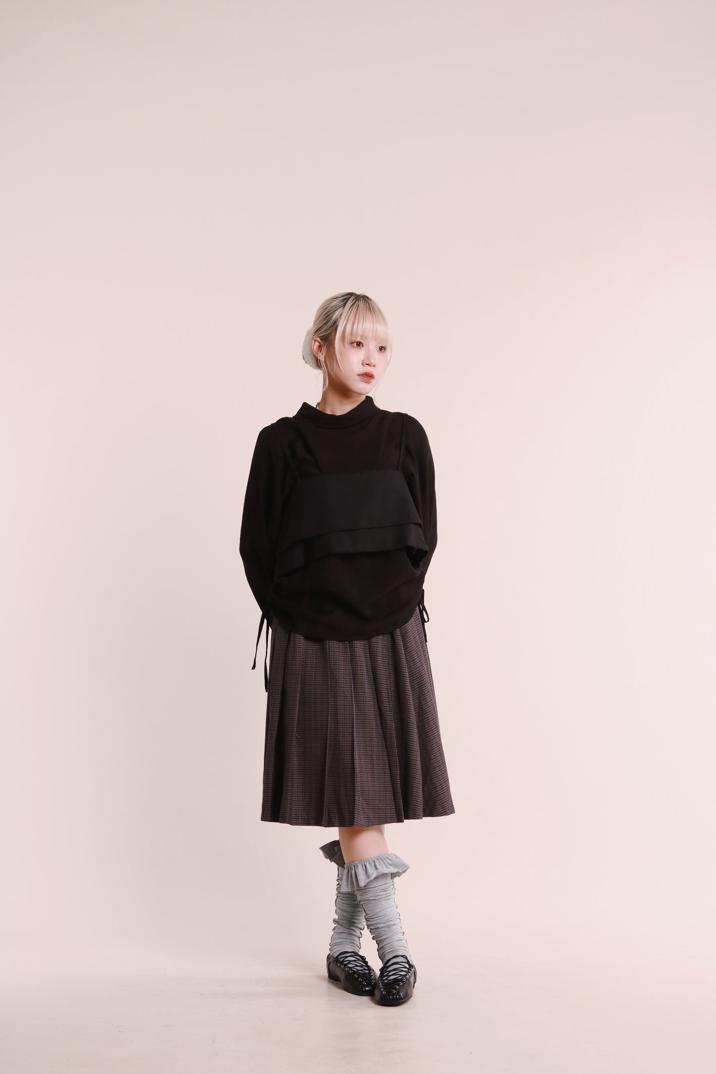 Checkered Pleat Skirt (Navy)