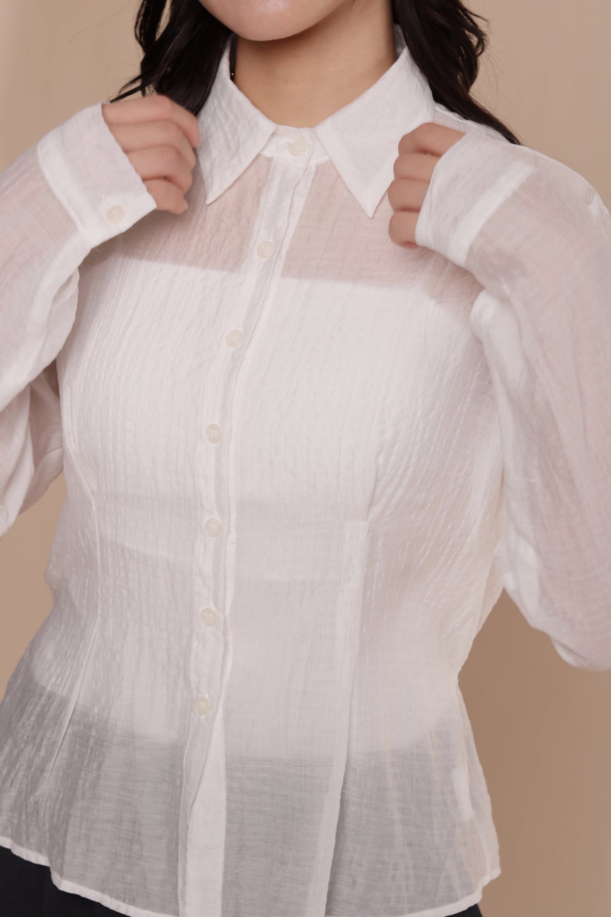 Checkered See Through Shirt (White)