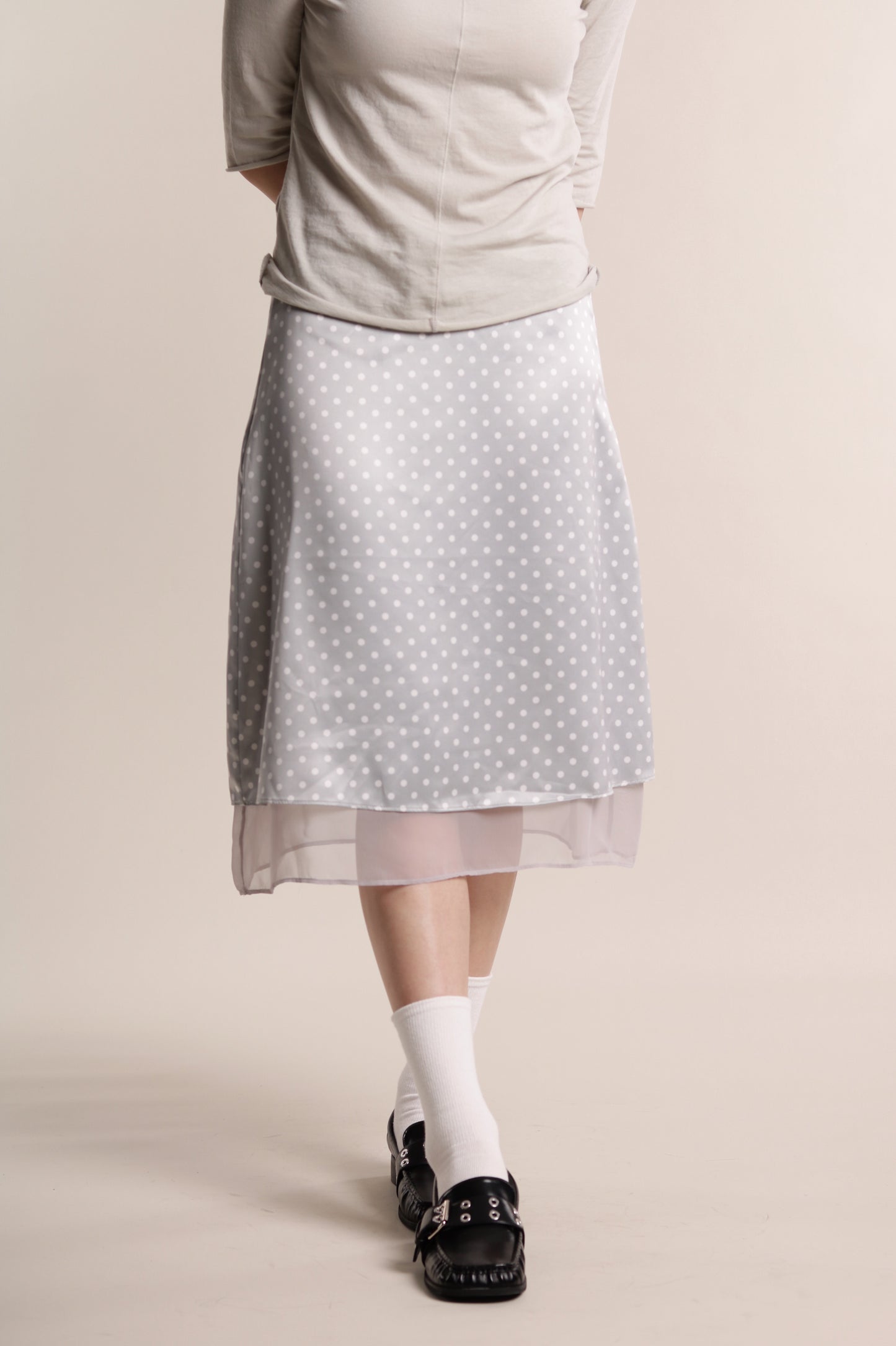 Polka Dot Midi Skirt (Grey)