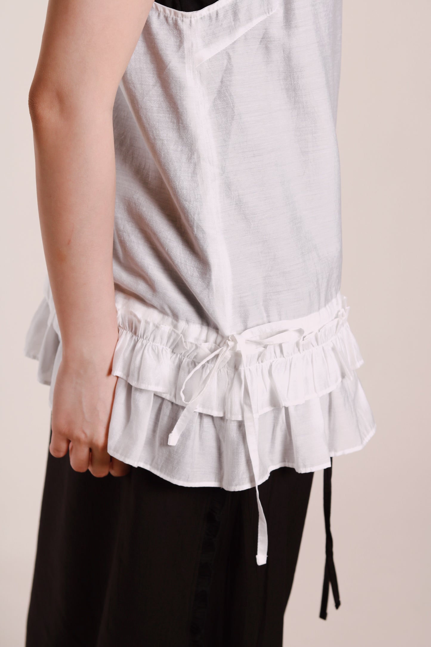 Double Ruffle Sleeveless Top (White)