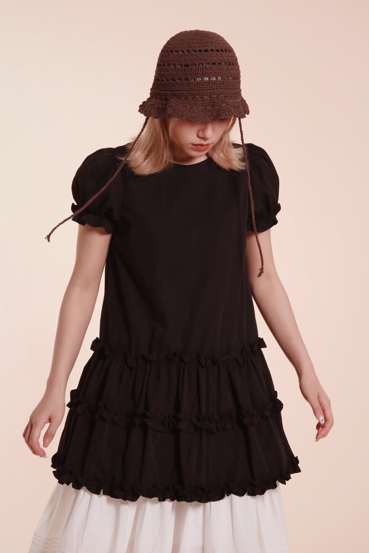 Doll Puff Sleeve Mini Dress (Black)