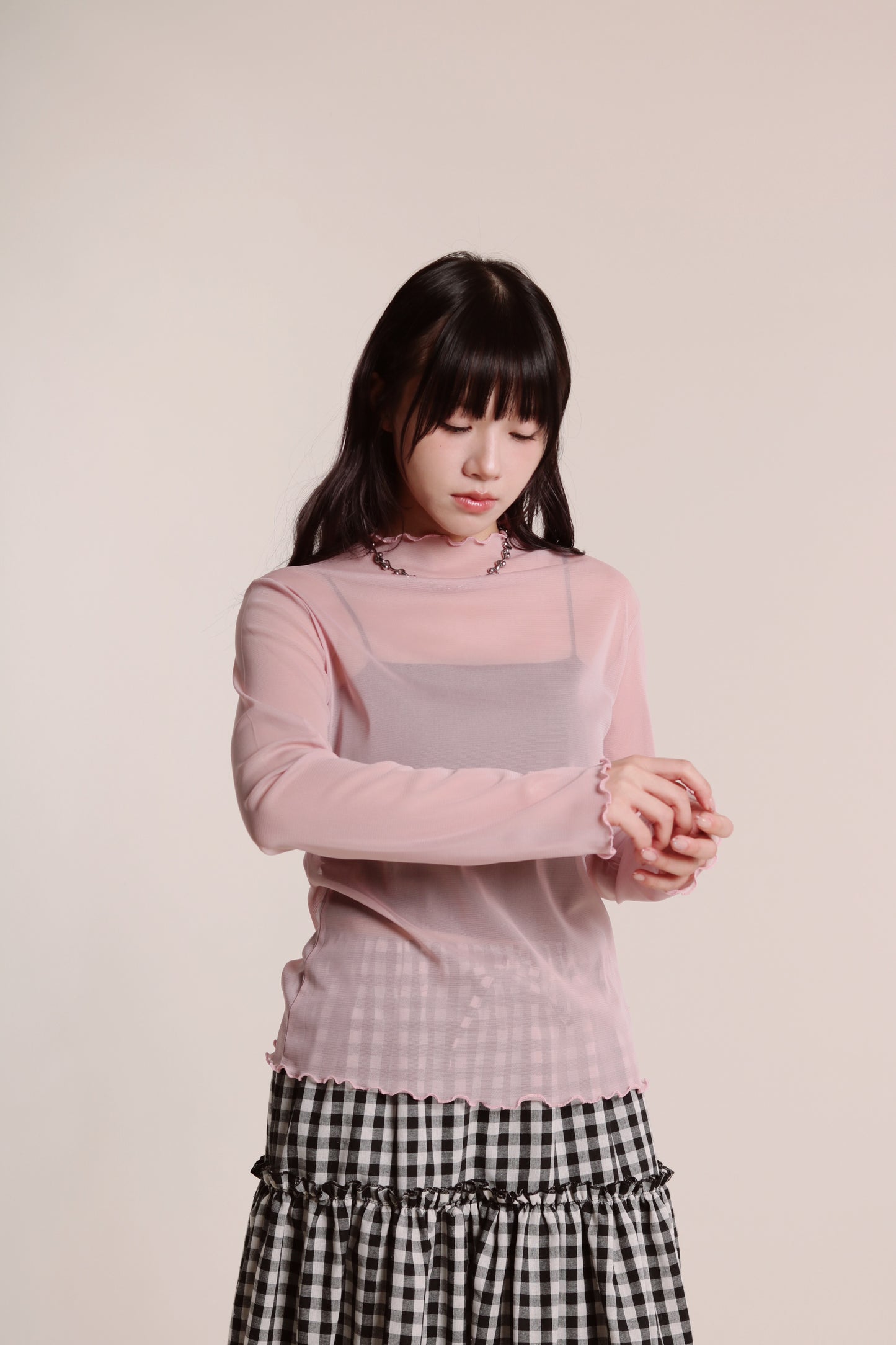 Ruffle See Through Top (Pink)
