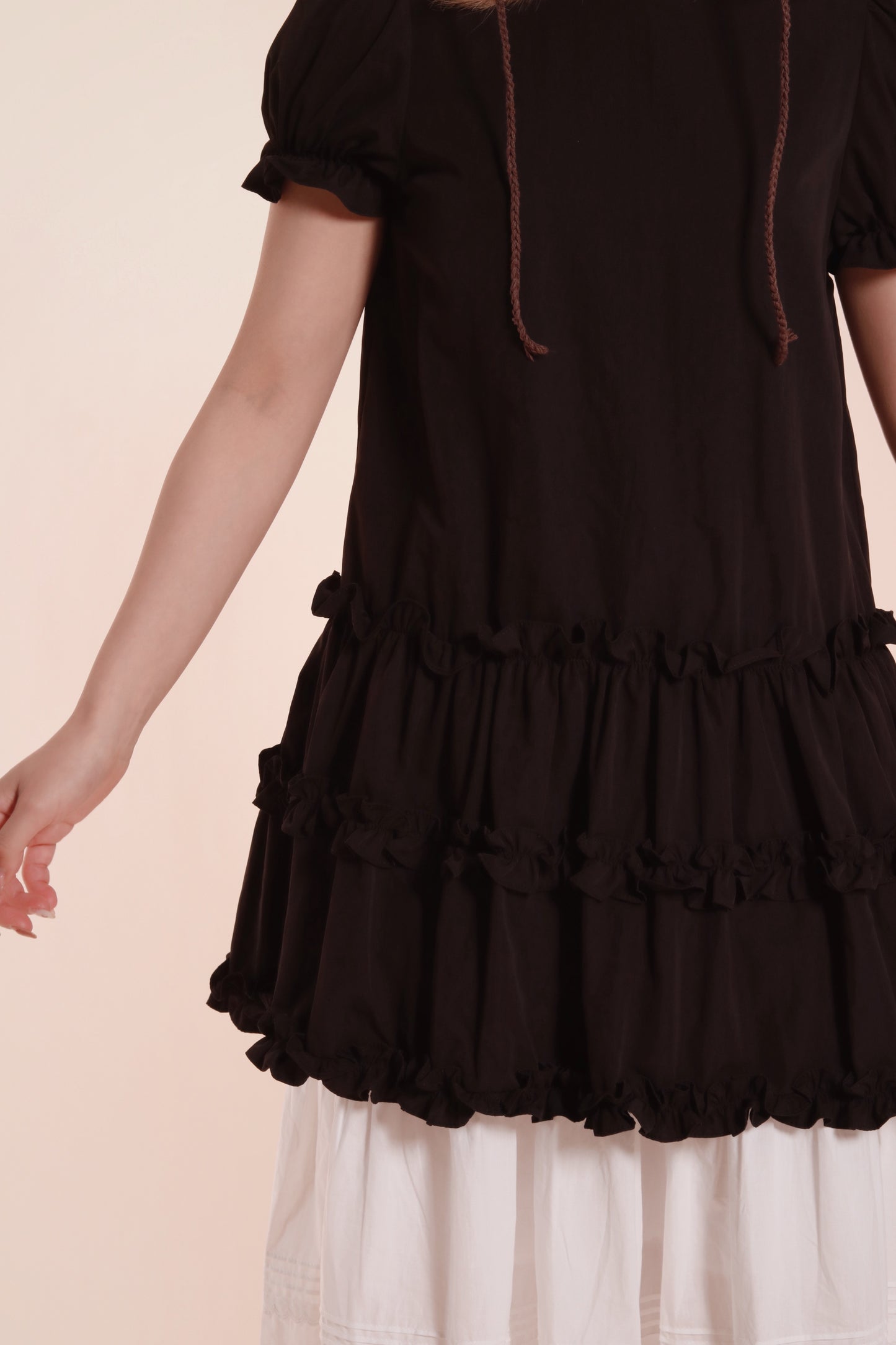 Doll Puff Sleeve Mini Dress (Black)