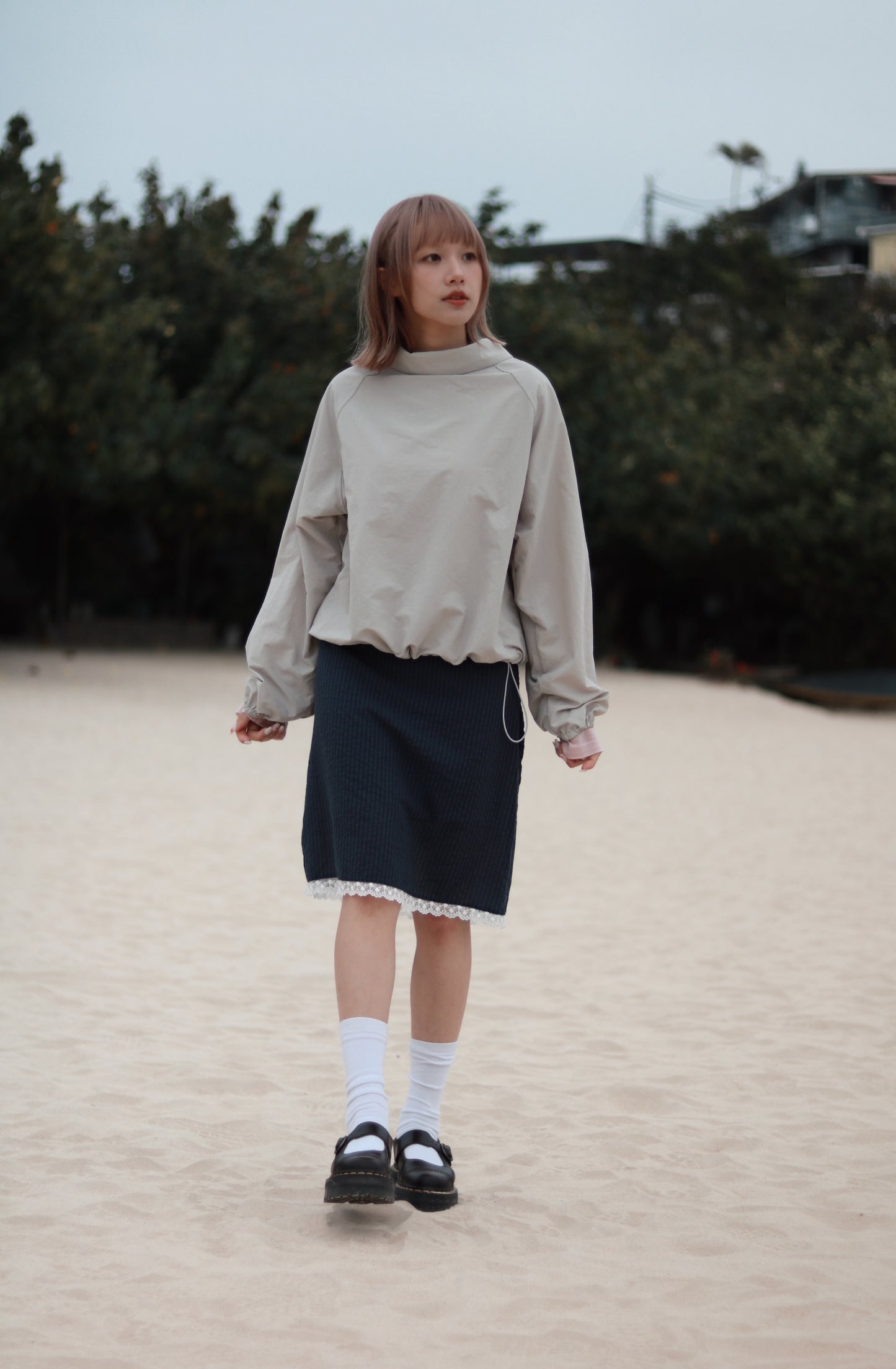 Striped Lace Mini Skirt (Navy)