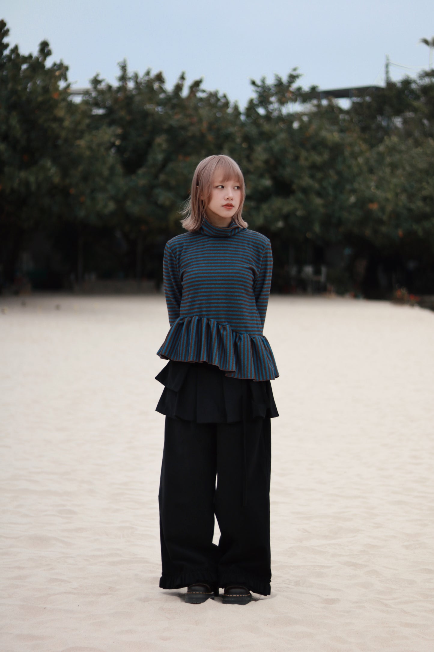 Striped Ruffle Top (Blue)