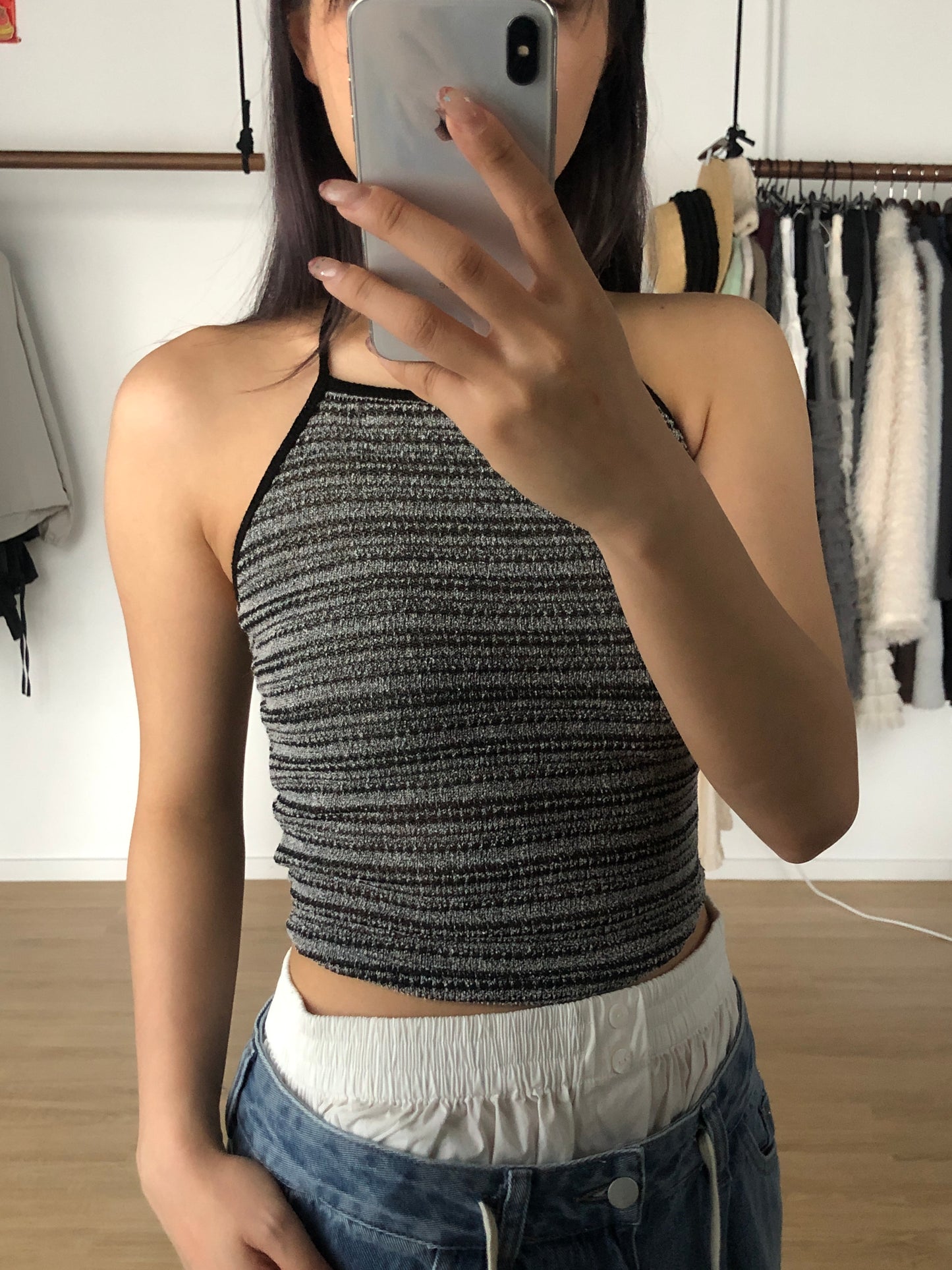 Striped Halter Top (Black)