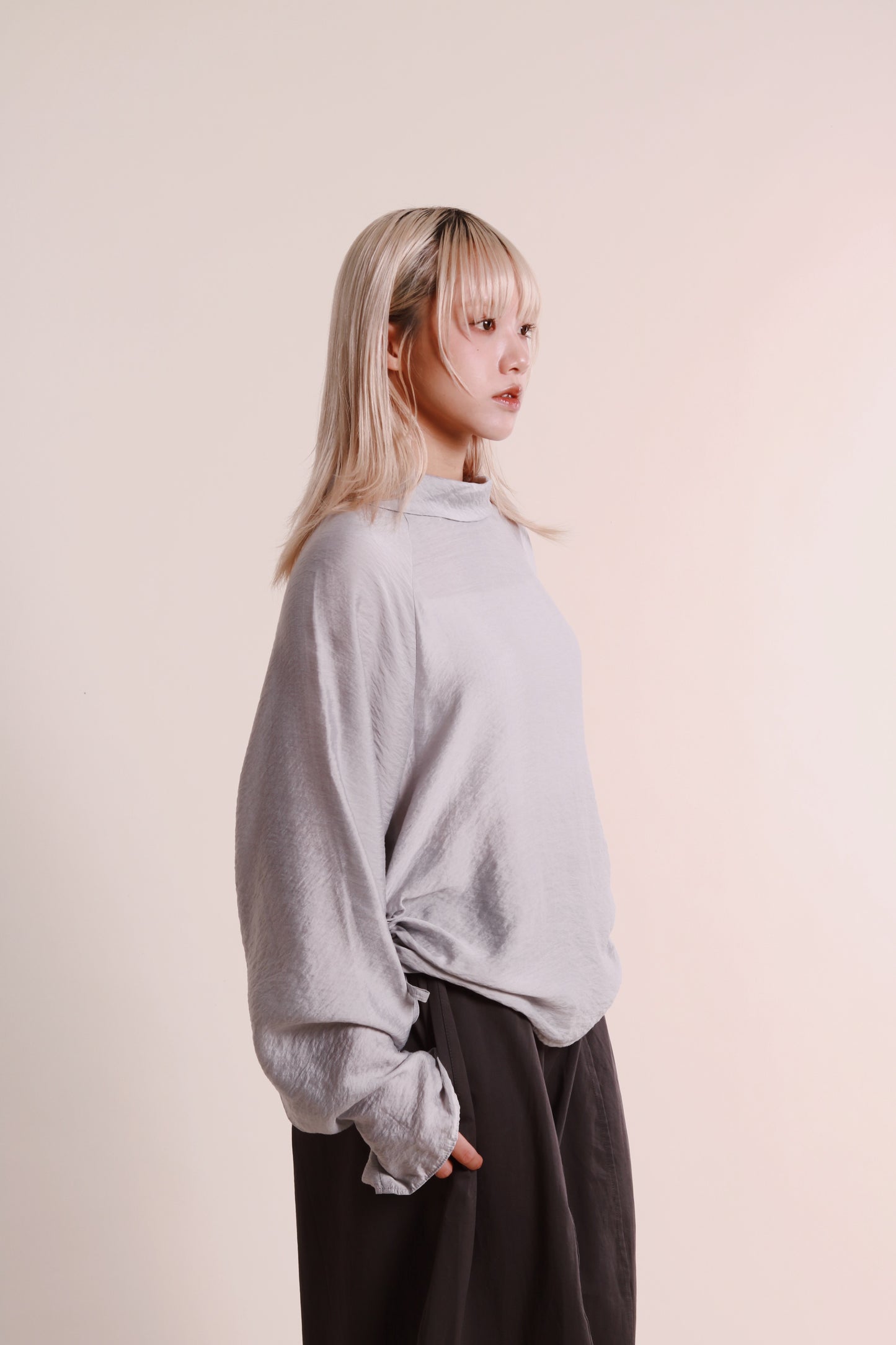 Doll Gathered Blouse (Grey Blue)