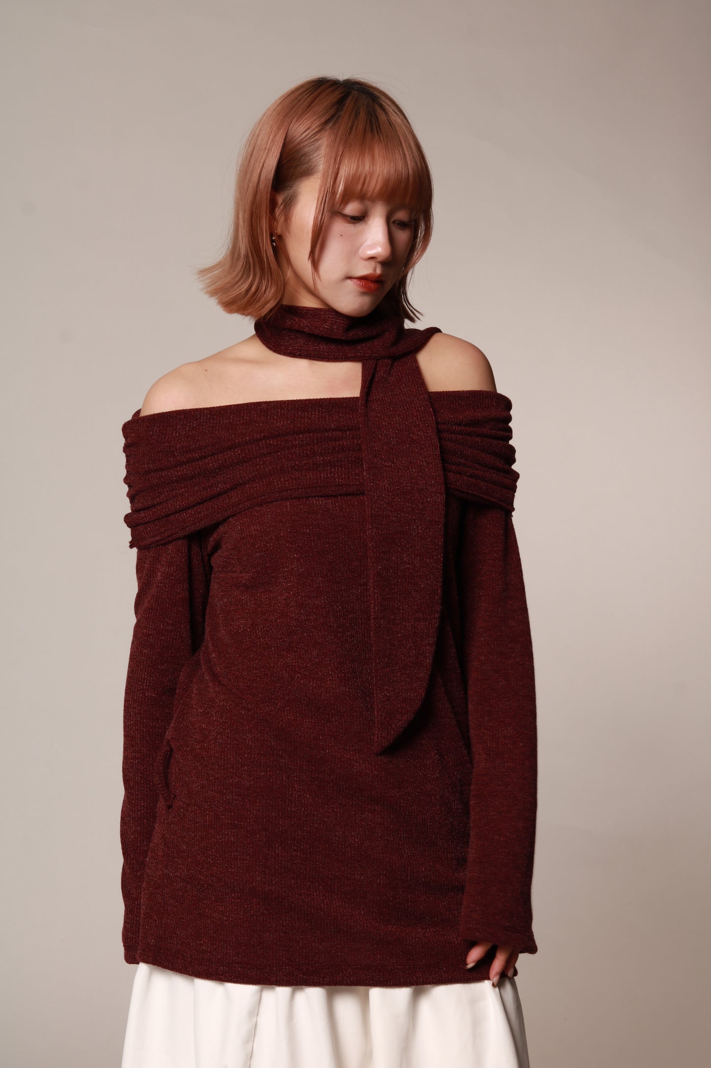 Off Shoulder Knit Top (Red)