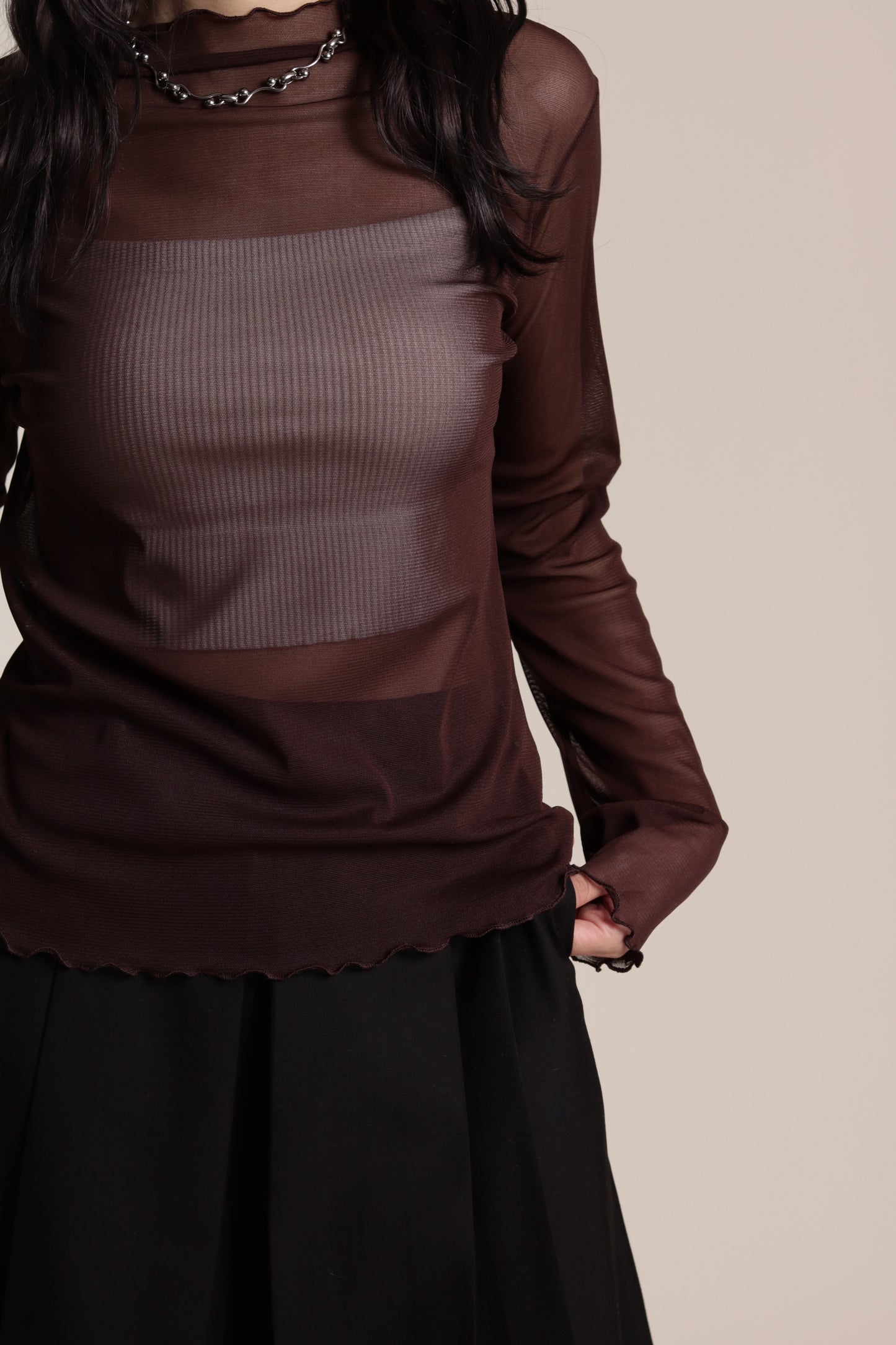 Ruffle See Through Top (Brown)