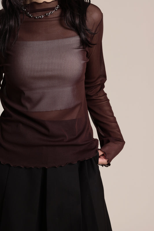 Ruffle See Through Top (Brown)