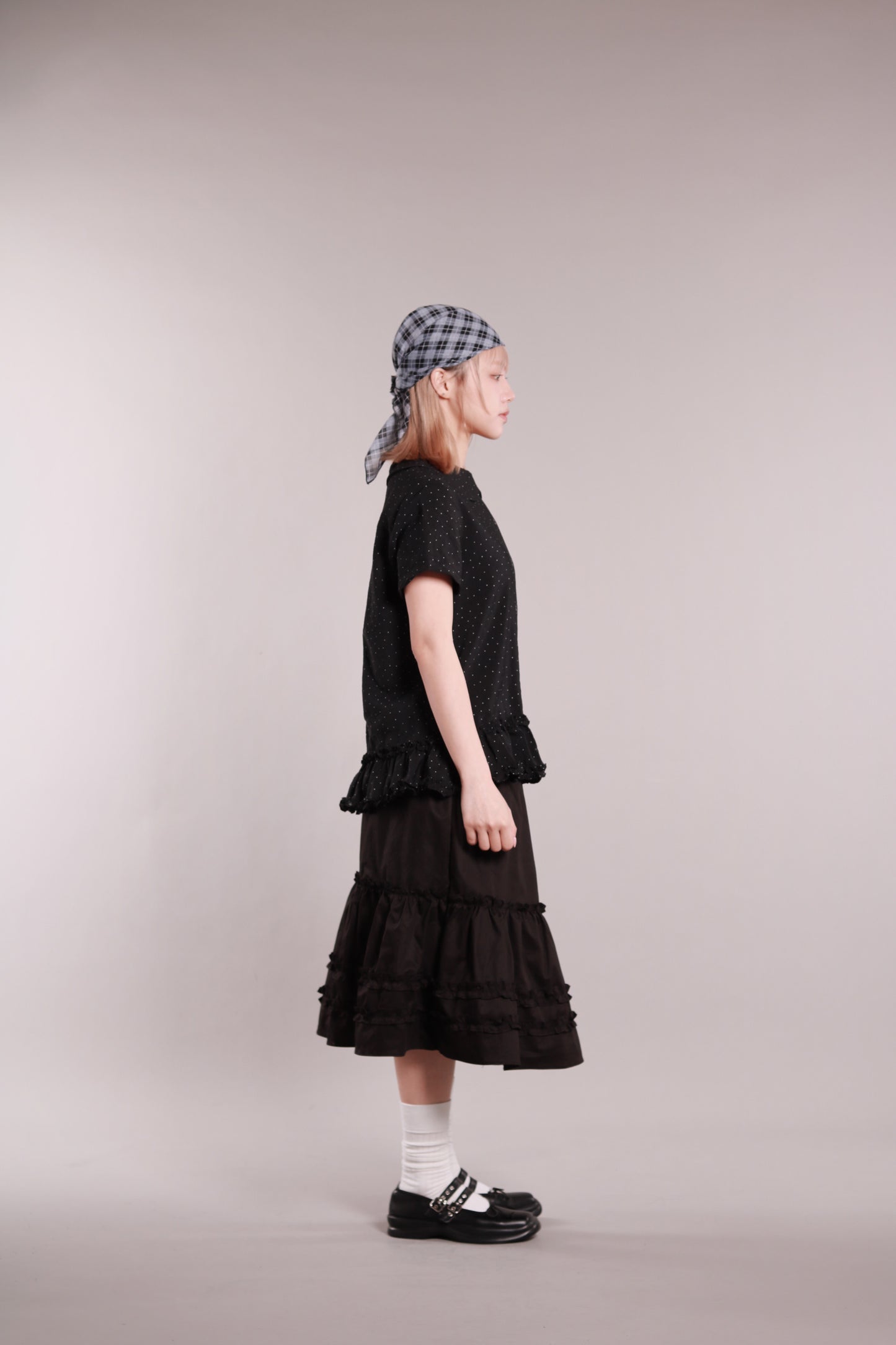 Doll Ruffle Midi Skirt (Black)