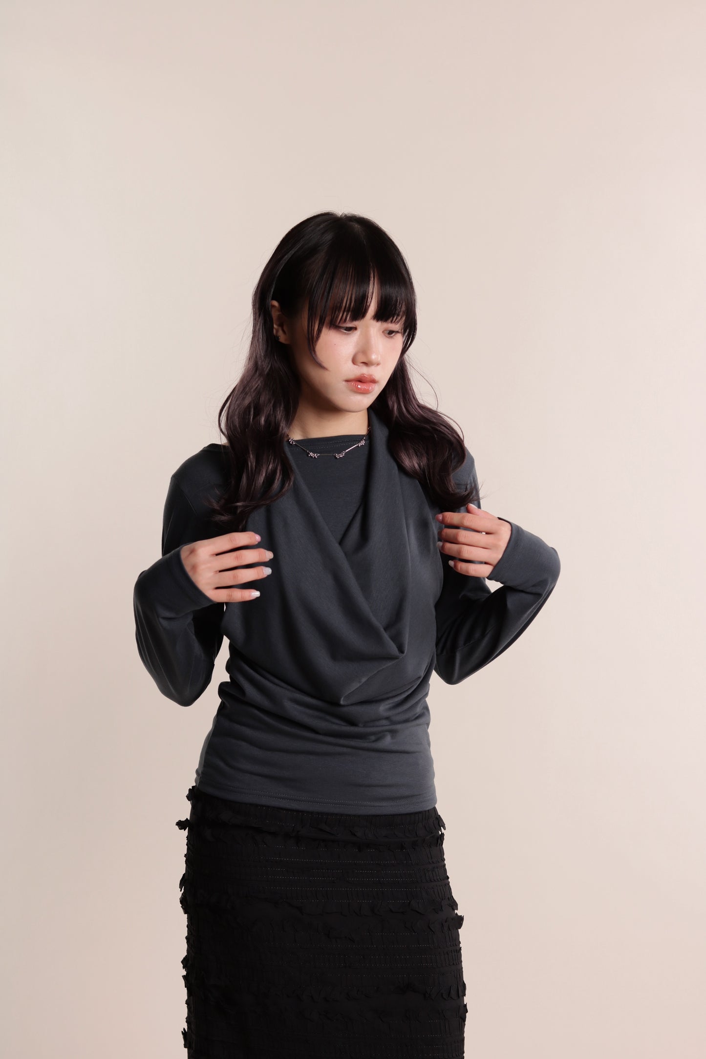 Grace Layered Drape Top (Charcoal)