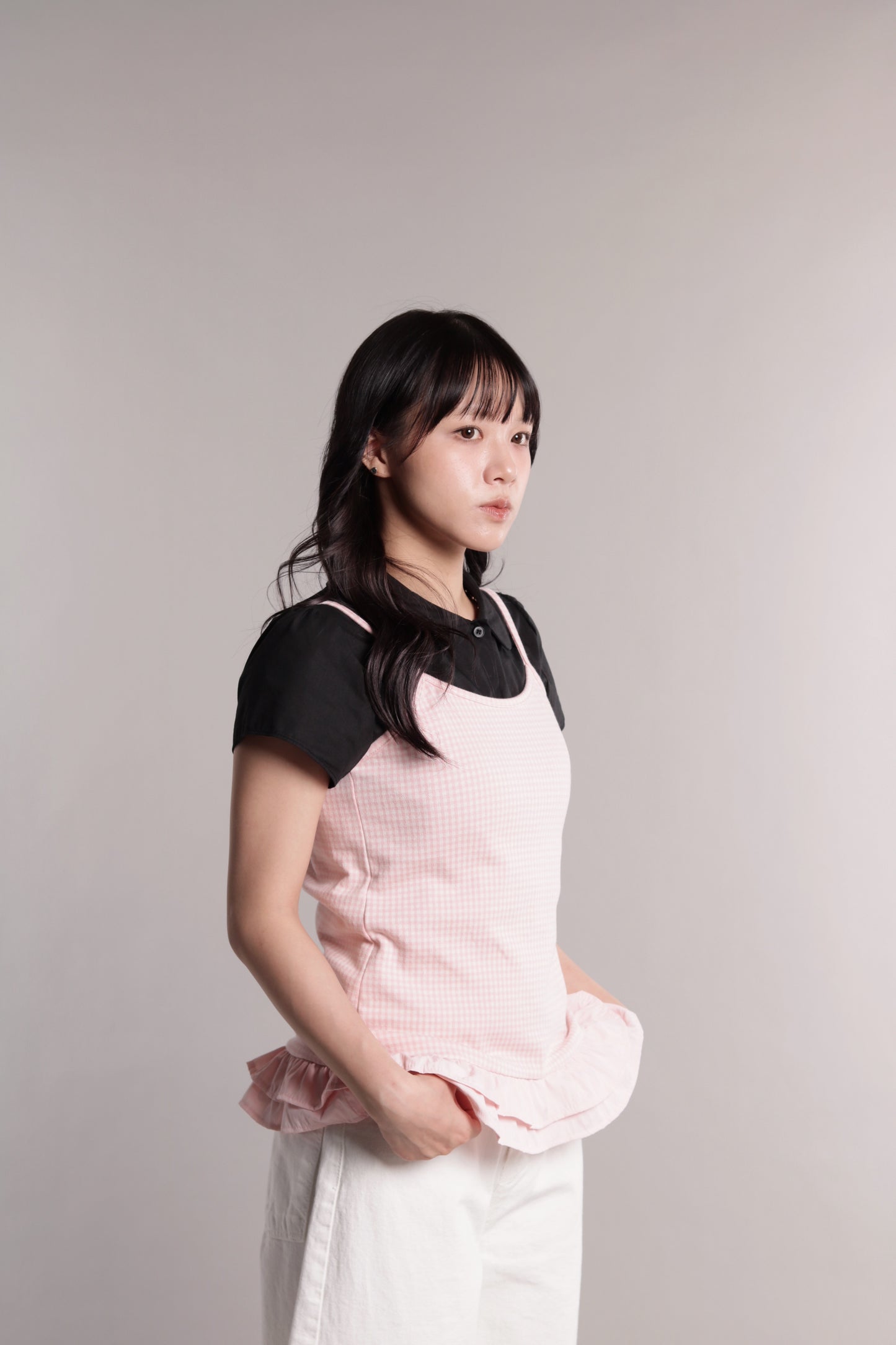 Checkered Ruffle Cami (Pink)