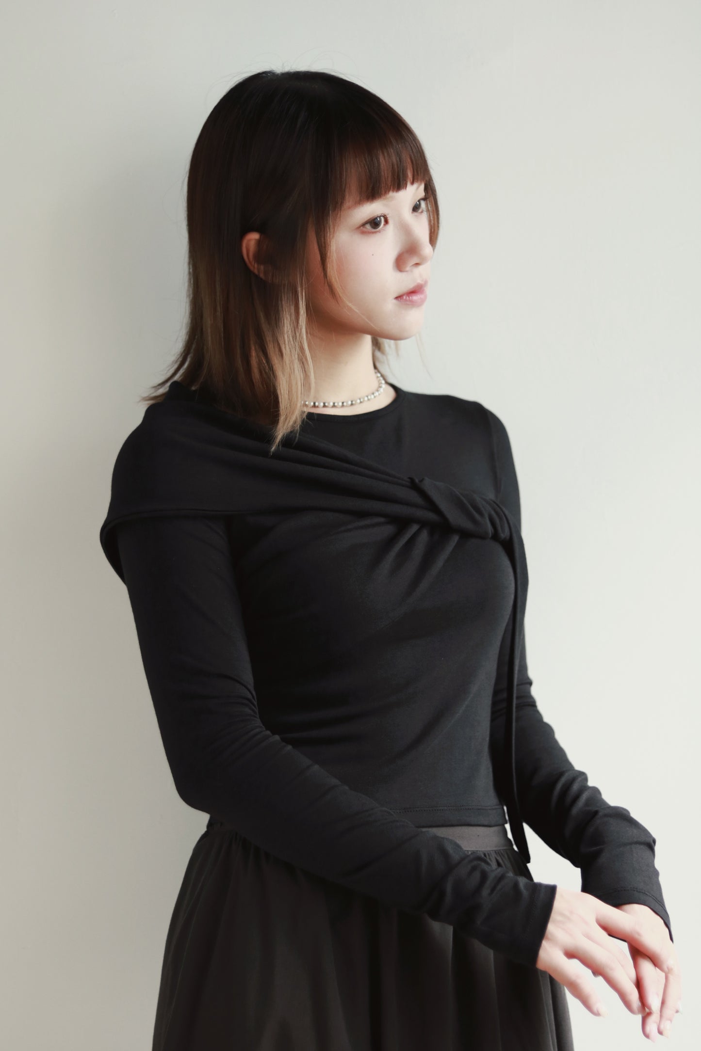 Gathered Long Tee (Black)