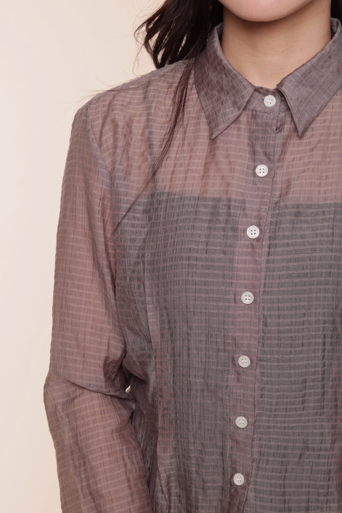 Checkered See Through Shirt (Brown)