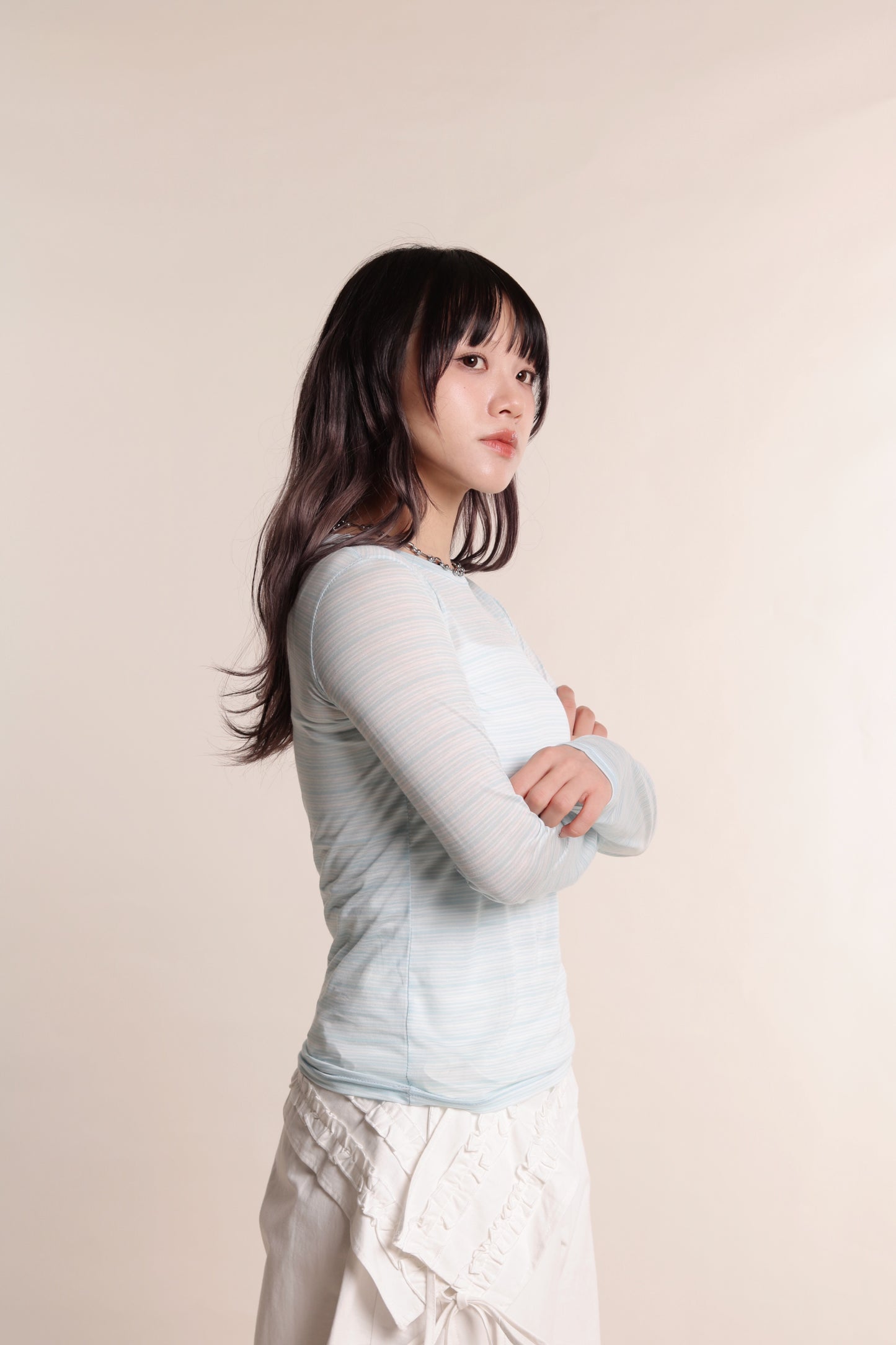 Striped See Through Top (Baby Blue)