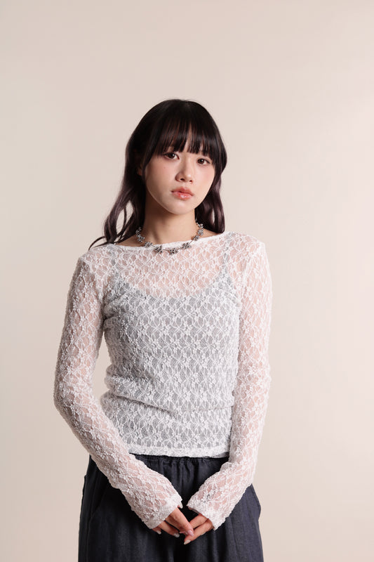 Lace Long Sleeve Top (White)