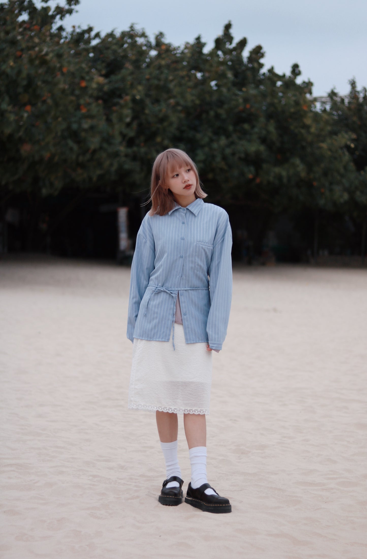 Striped  Lace Mini Skirt (White)