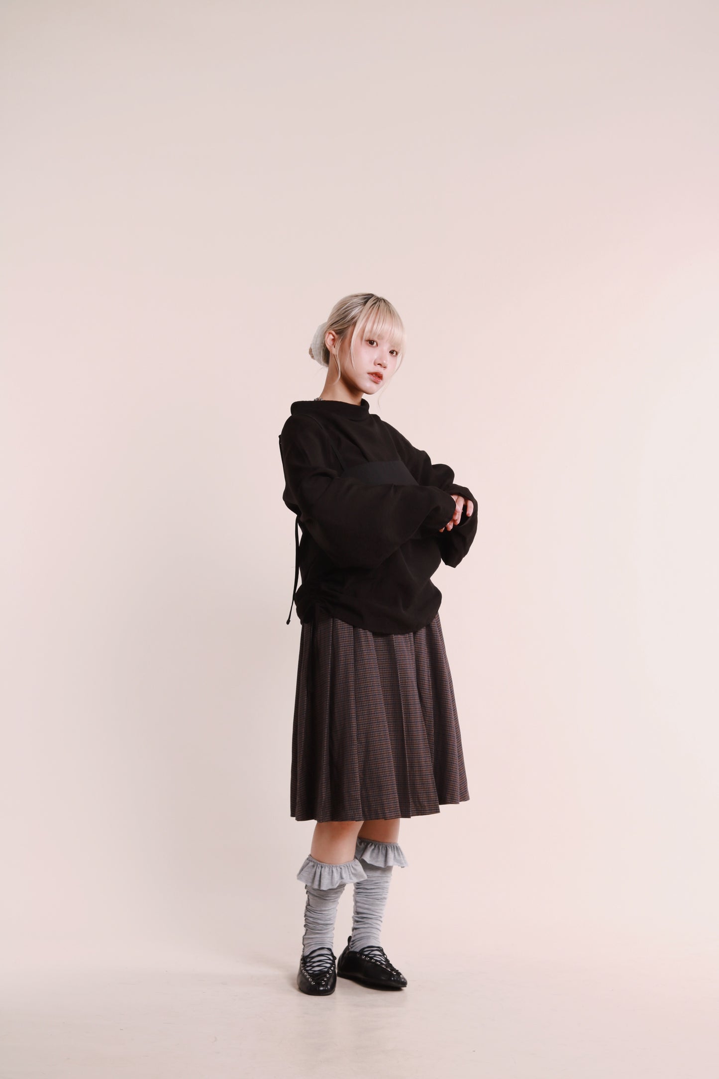 Checkered Pleat Skirt (Navy)