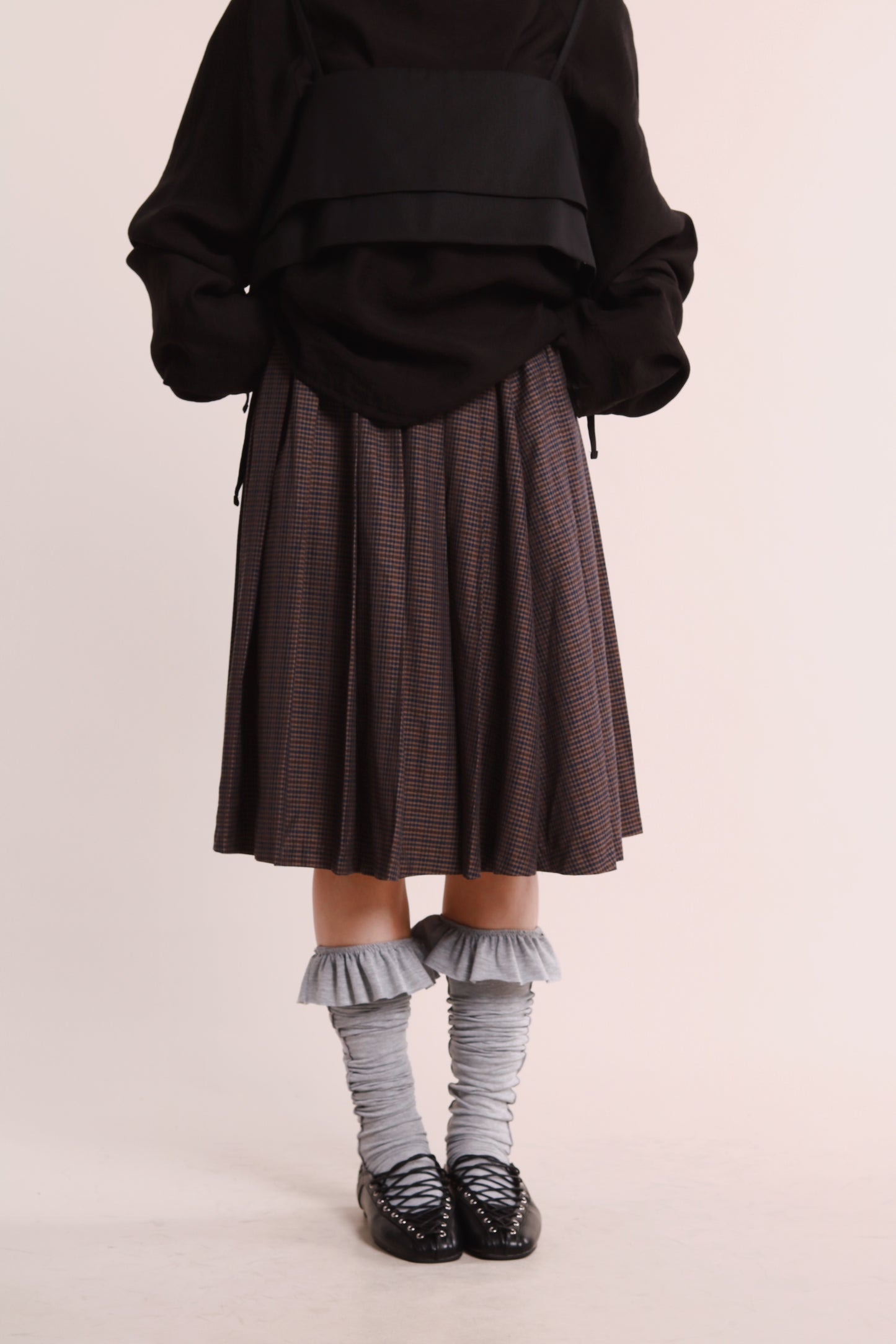 Checkered Pleat Skirt (Navy)