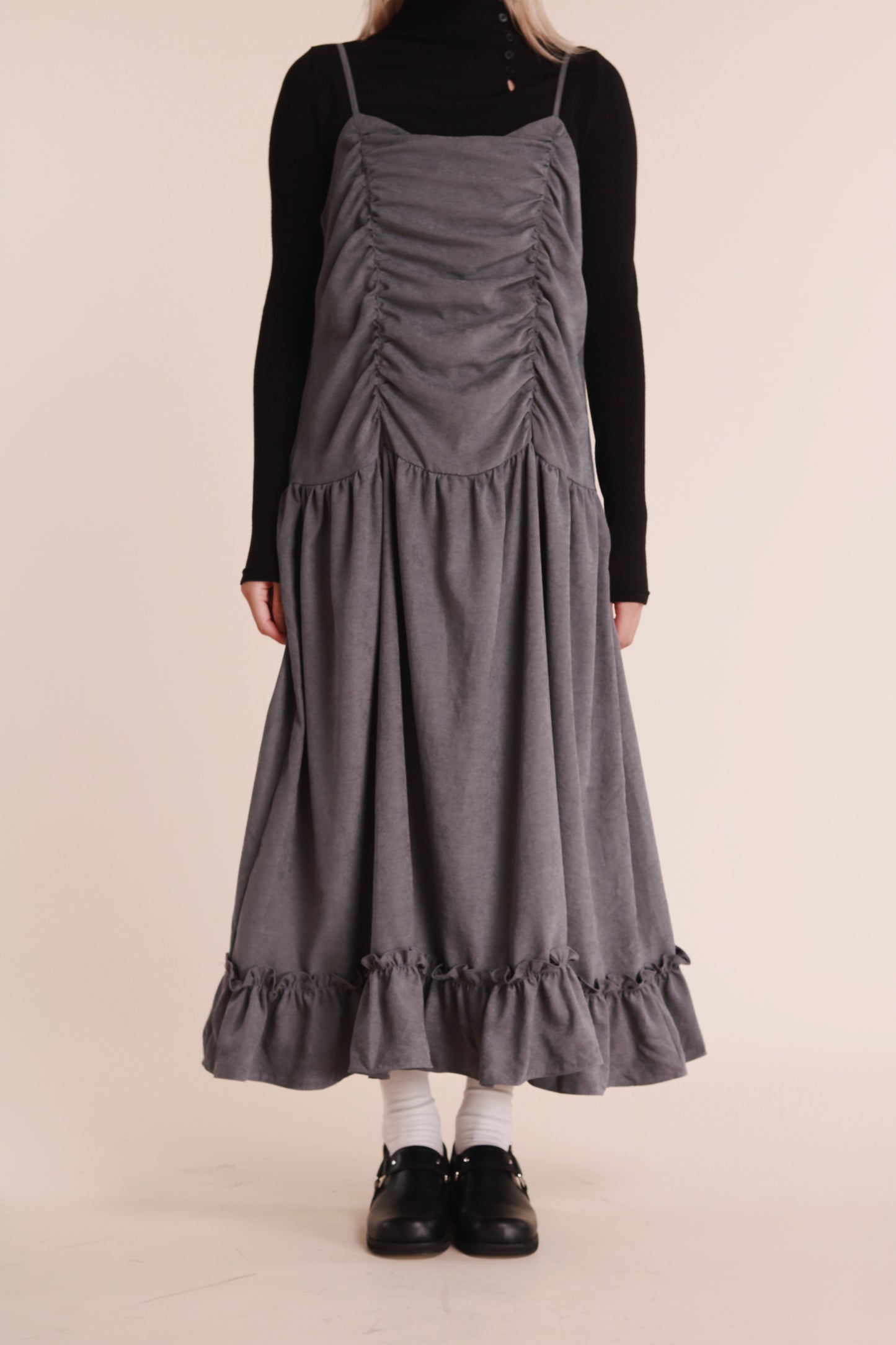 Doll Gathered Ruffle Dress (Grey Blue)