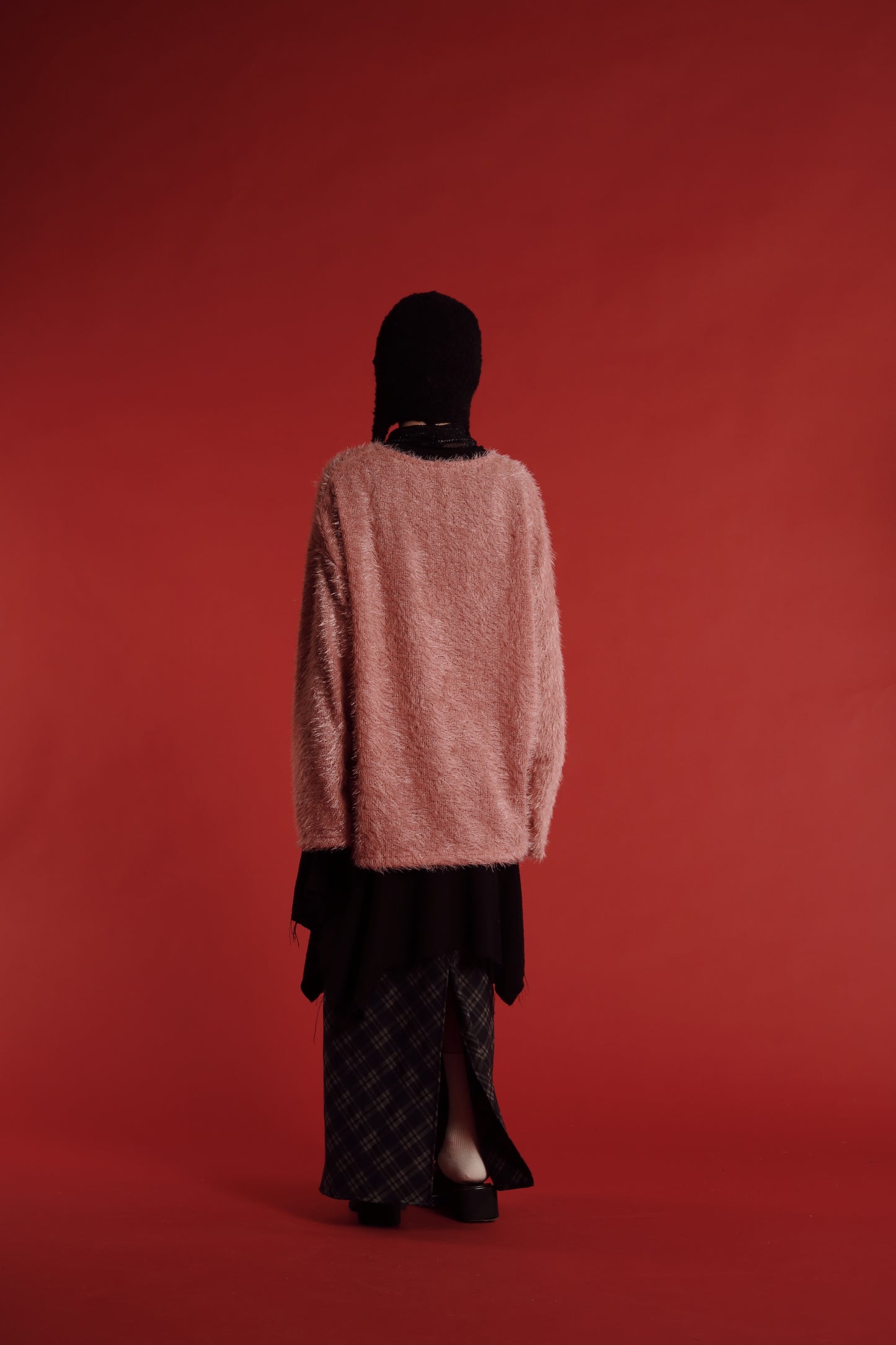 Checkered Slit Skirt (Navy)