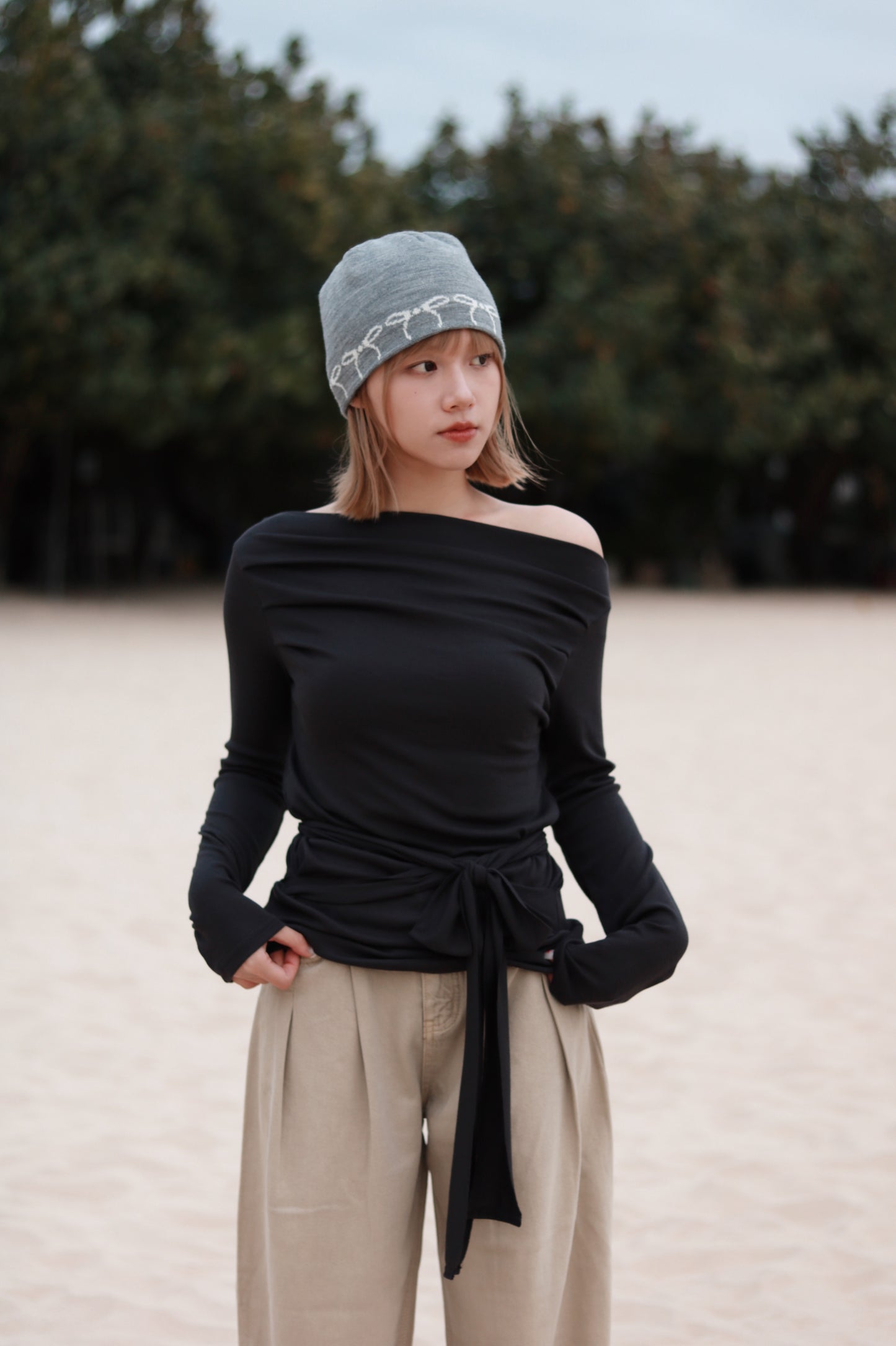 Little Ribbon Beanie (Grey)
