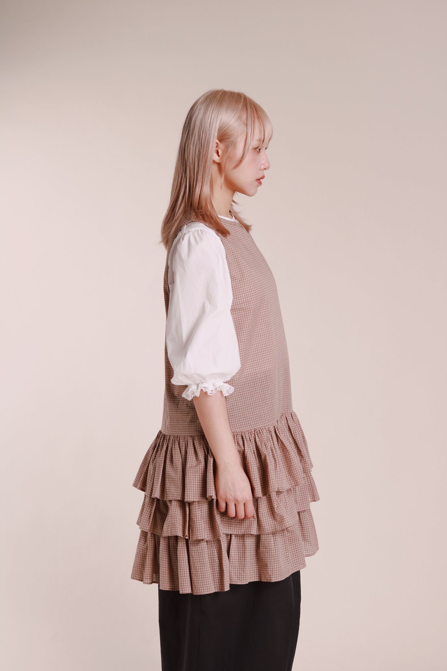 Layered Ruffle Dress (Beige)