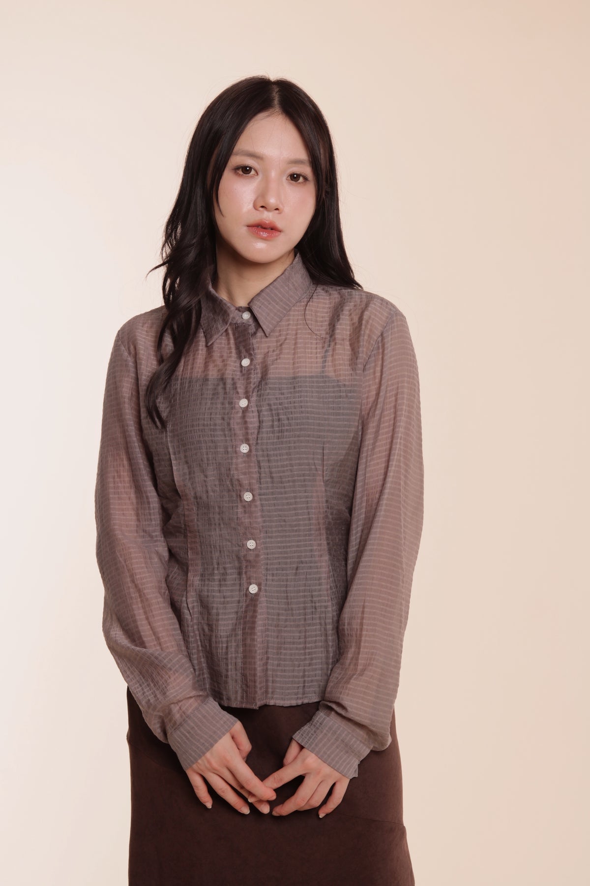 Checkered See Through Shirt (Brown)