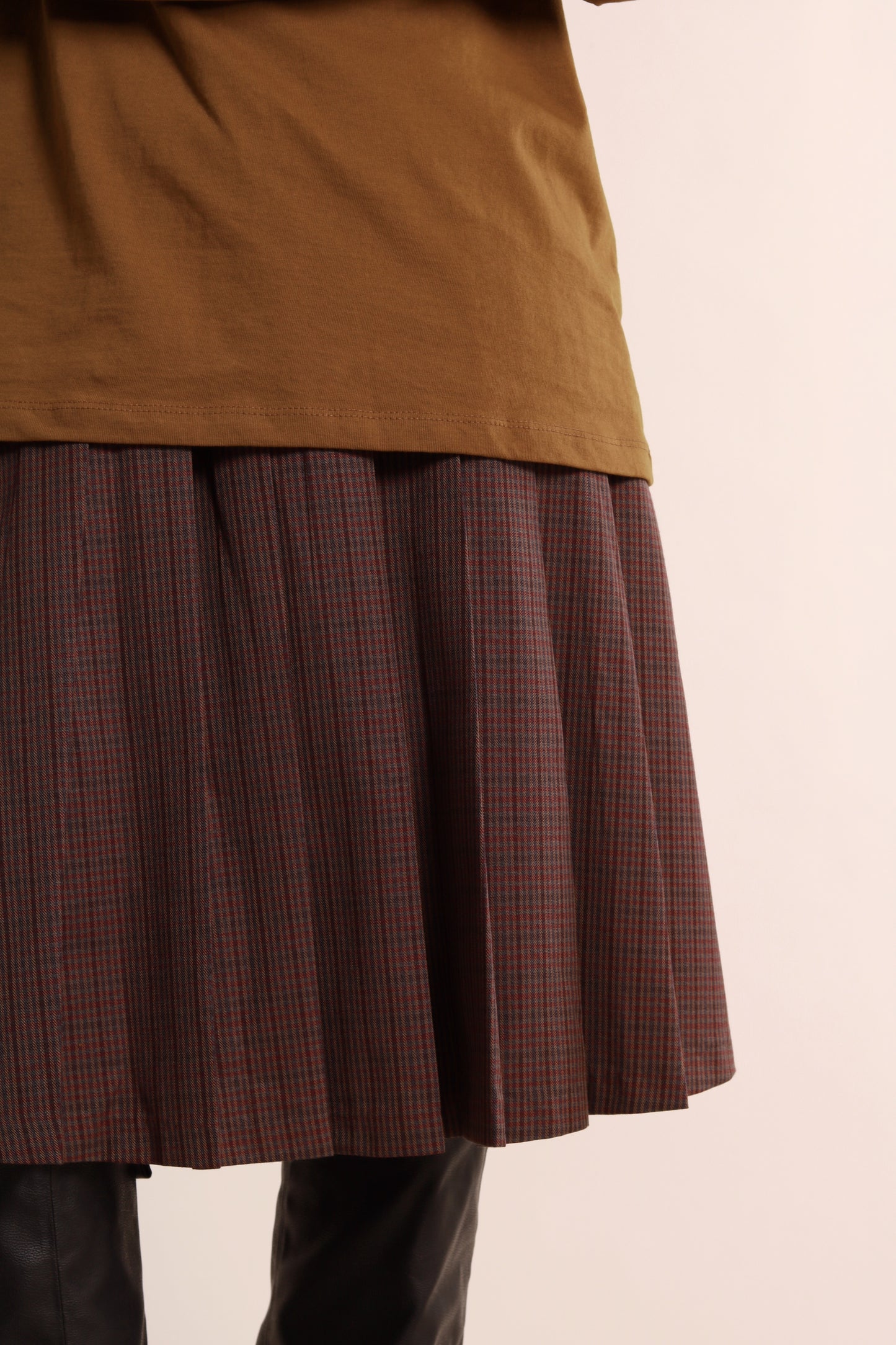Checkered Pleat Skirt (Brown)