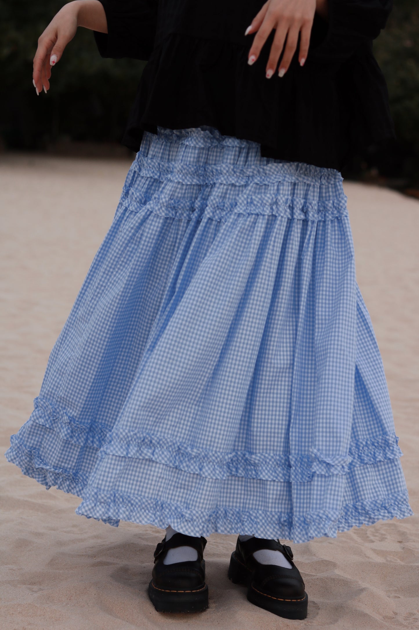 Doll Checkered Ruffle Skirt (Blue)