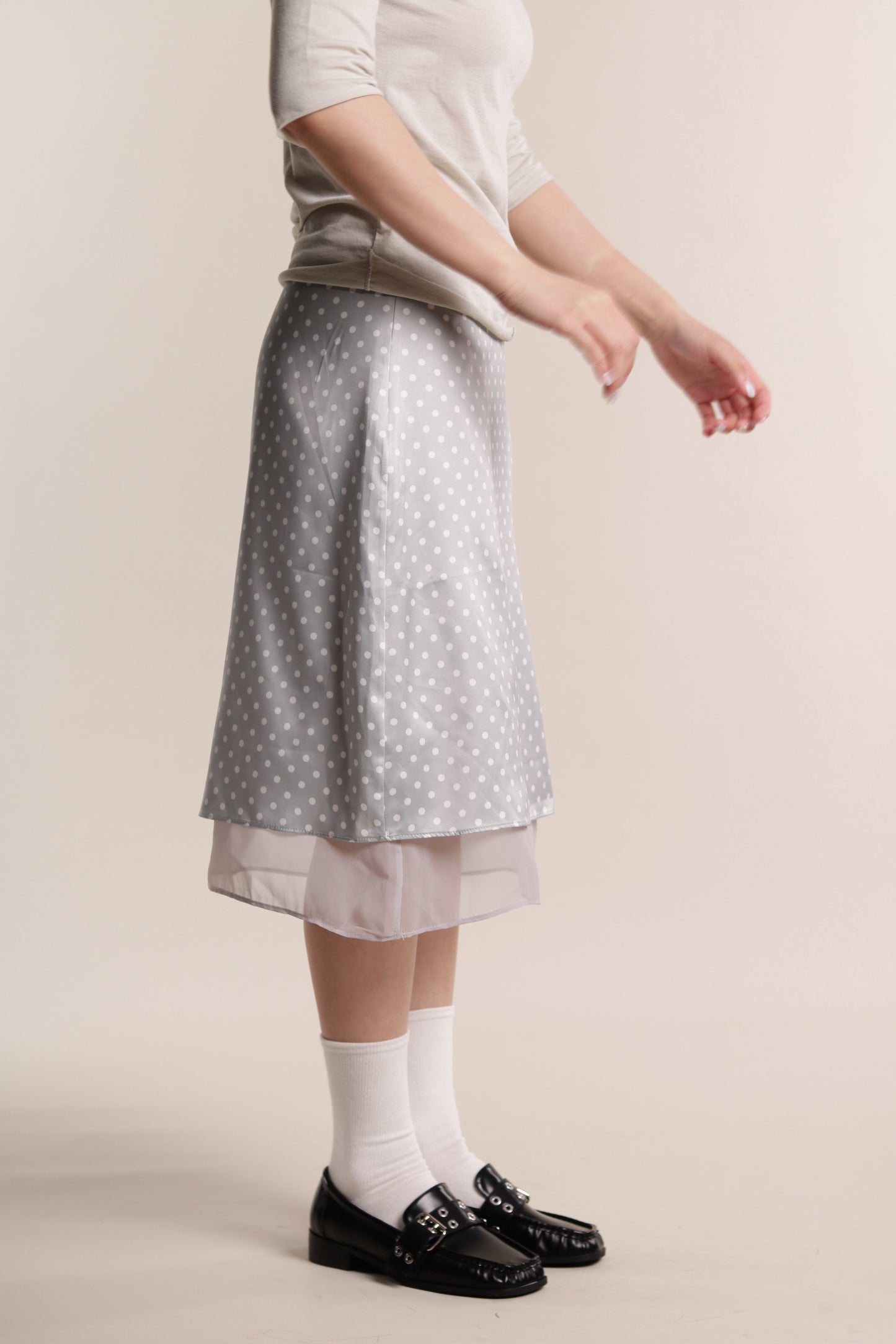 Polka Dot Midi Skirt (Grey)