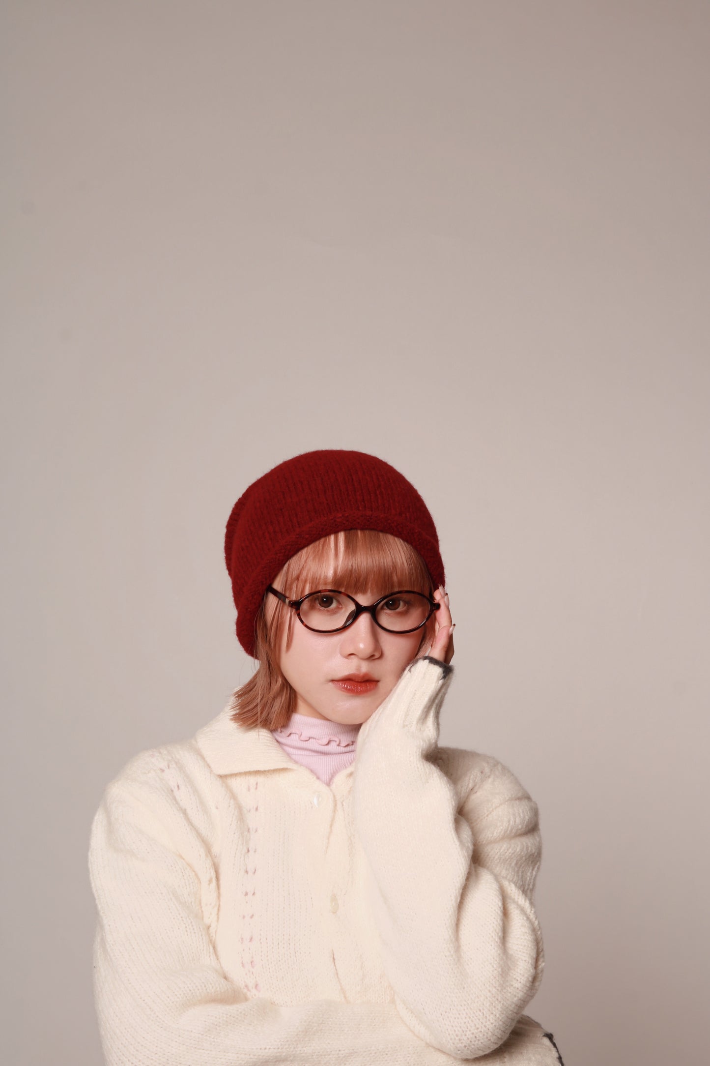 Gathered Ribbon Beanie (Beige/Black/Charcoal/Pink/Red)