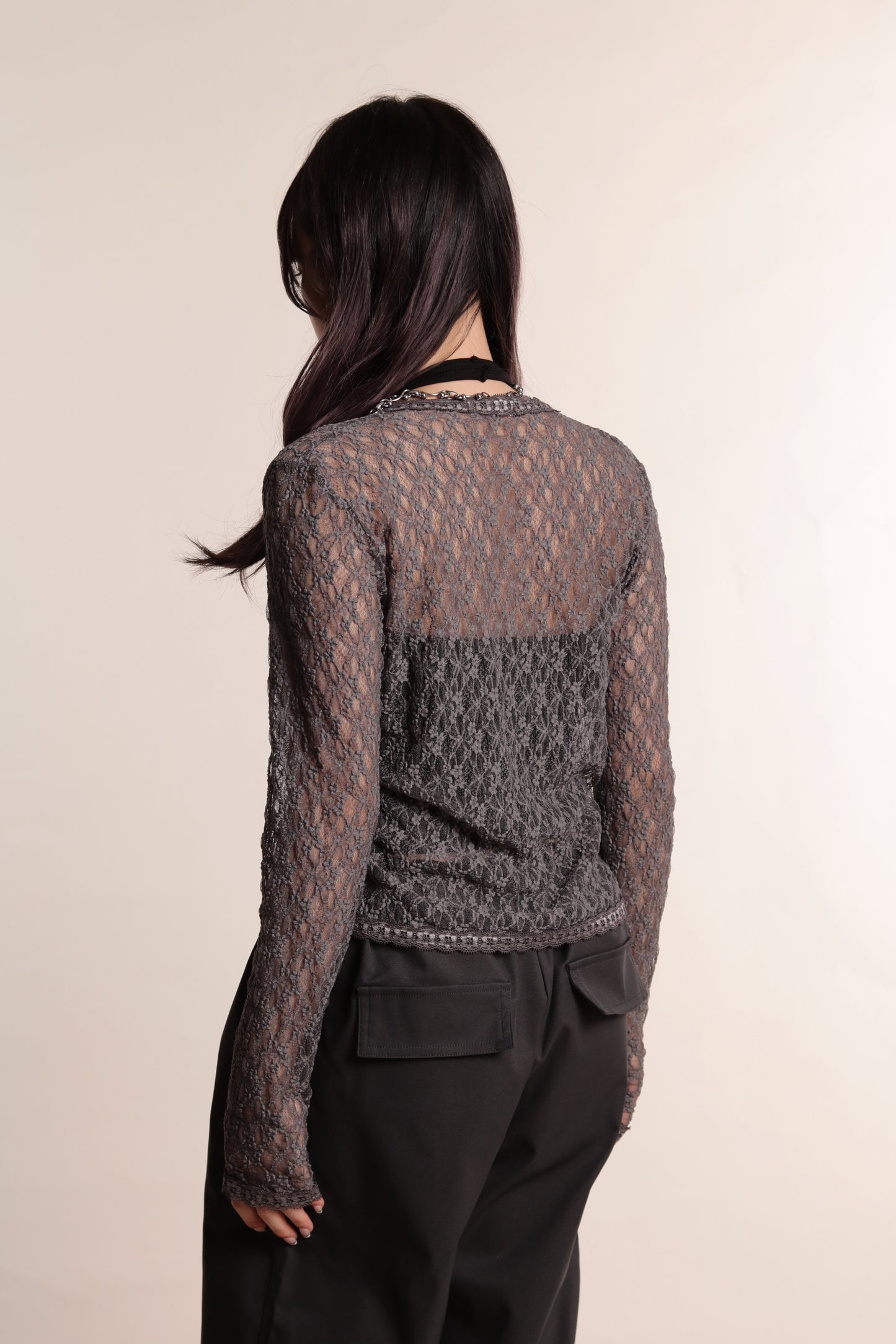 Floral Lace Cardigan (Charcoal)