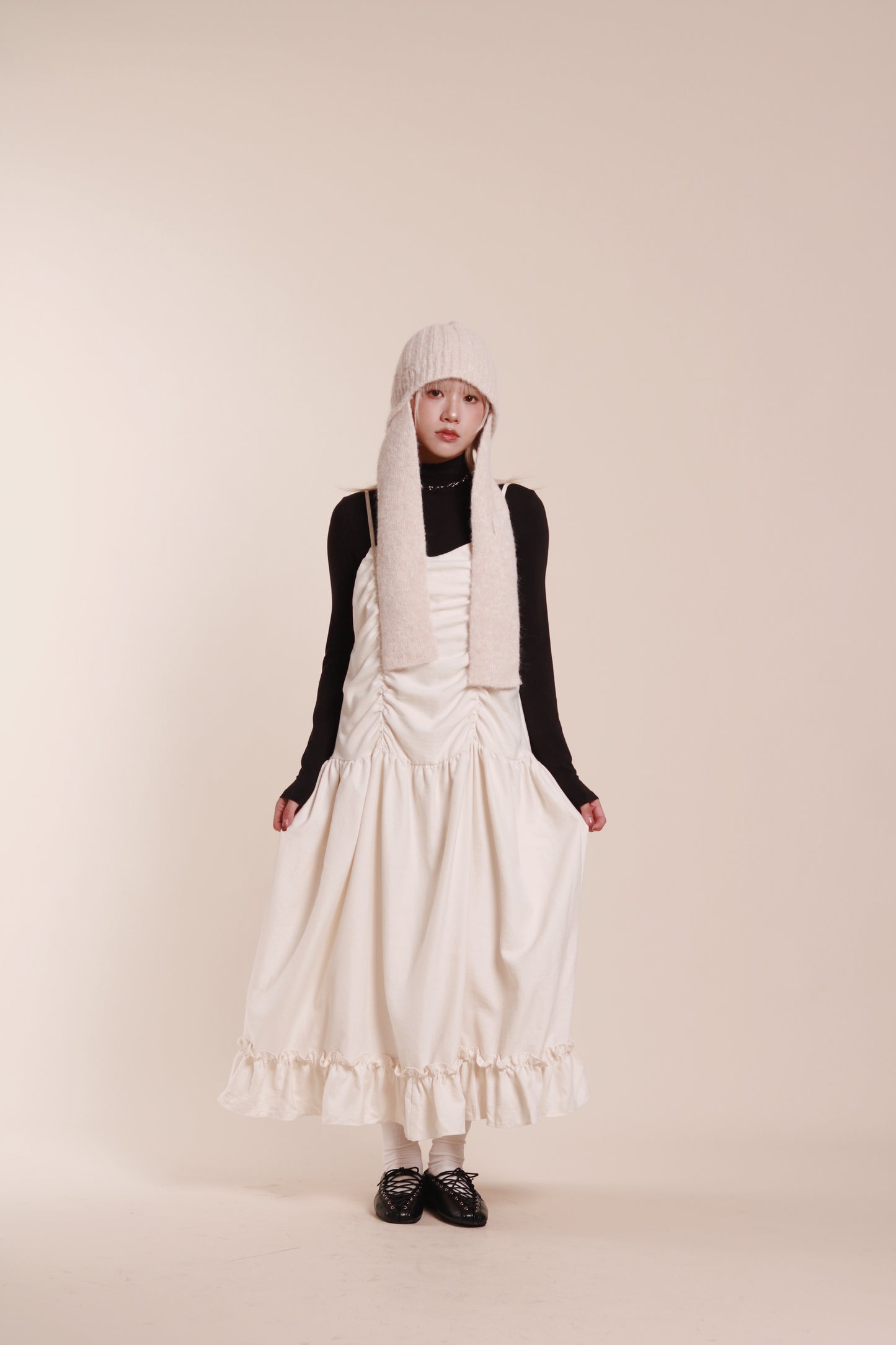 Doll Knit Scarf Flight Cap (Ivory)